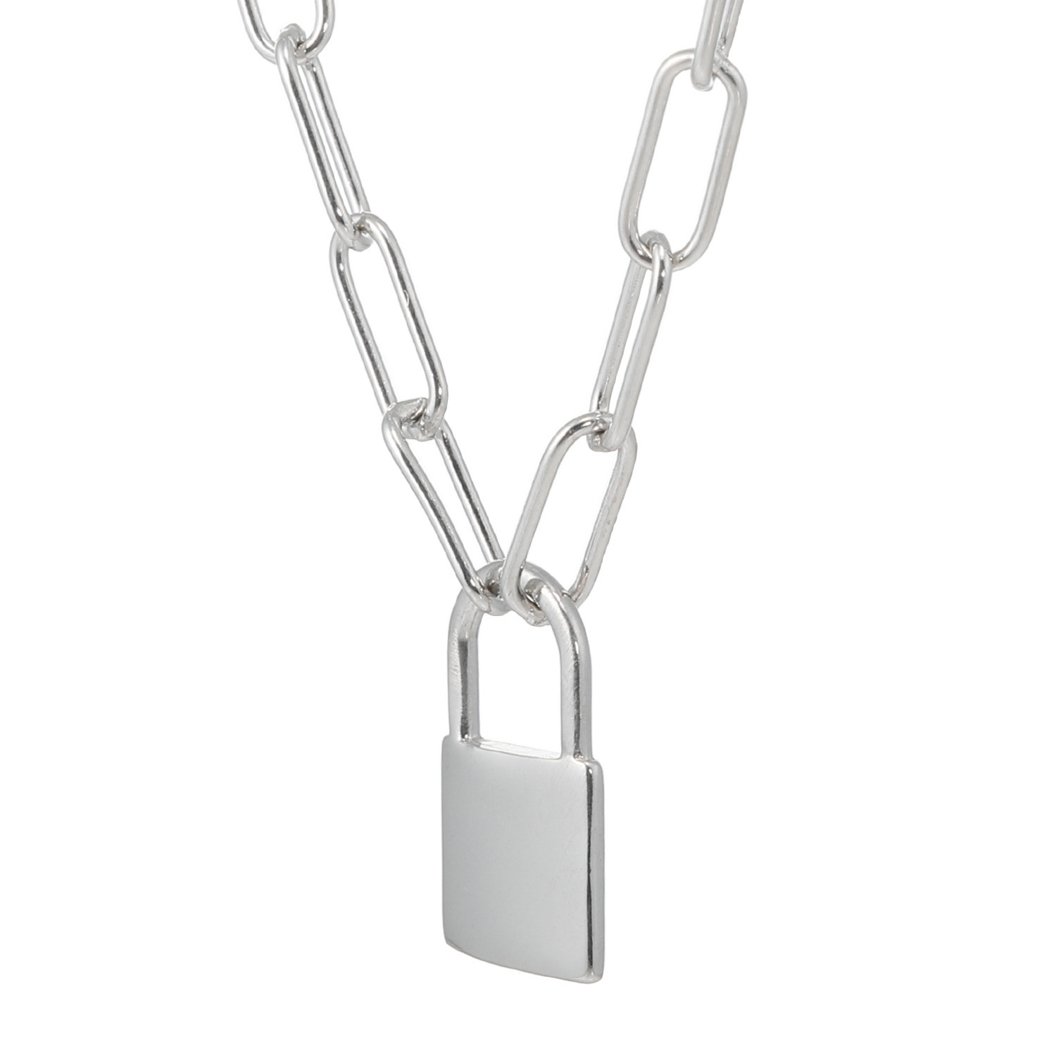 エクセラ イタリアン・シルバー ２層コーティング 鍵モティーフ ペーパークリップ チェーンネックレス