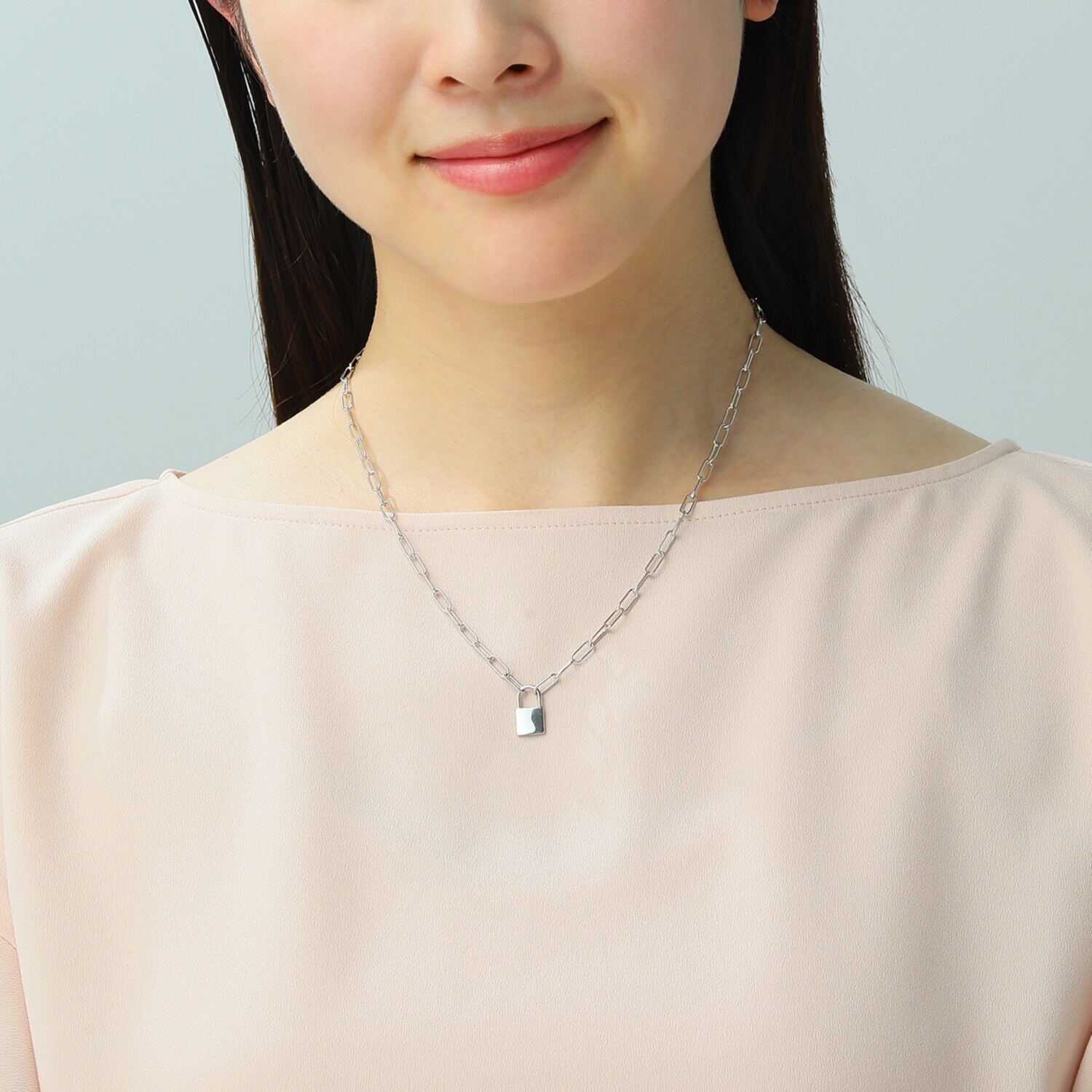 エクセラ イタリアン・シルバー ２層コーティング 鍵モティーフ ペーパークリップ チェーンネックレス