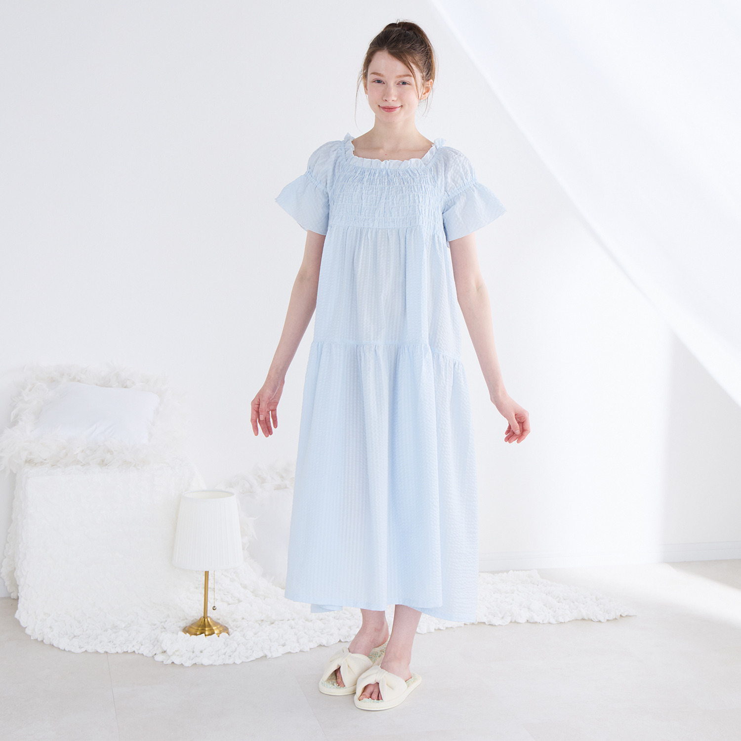 ナルエー 綿１００％サッカー パフスリーブワンピース