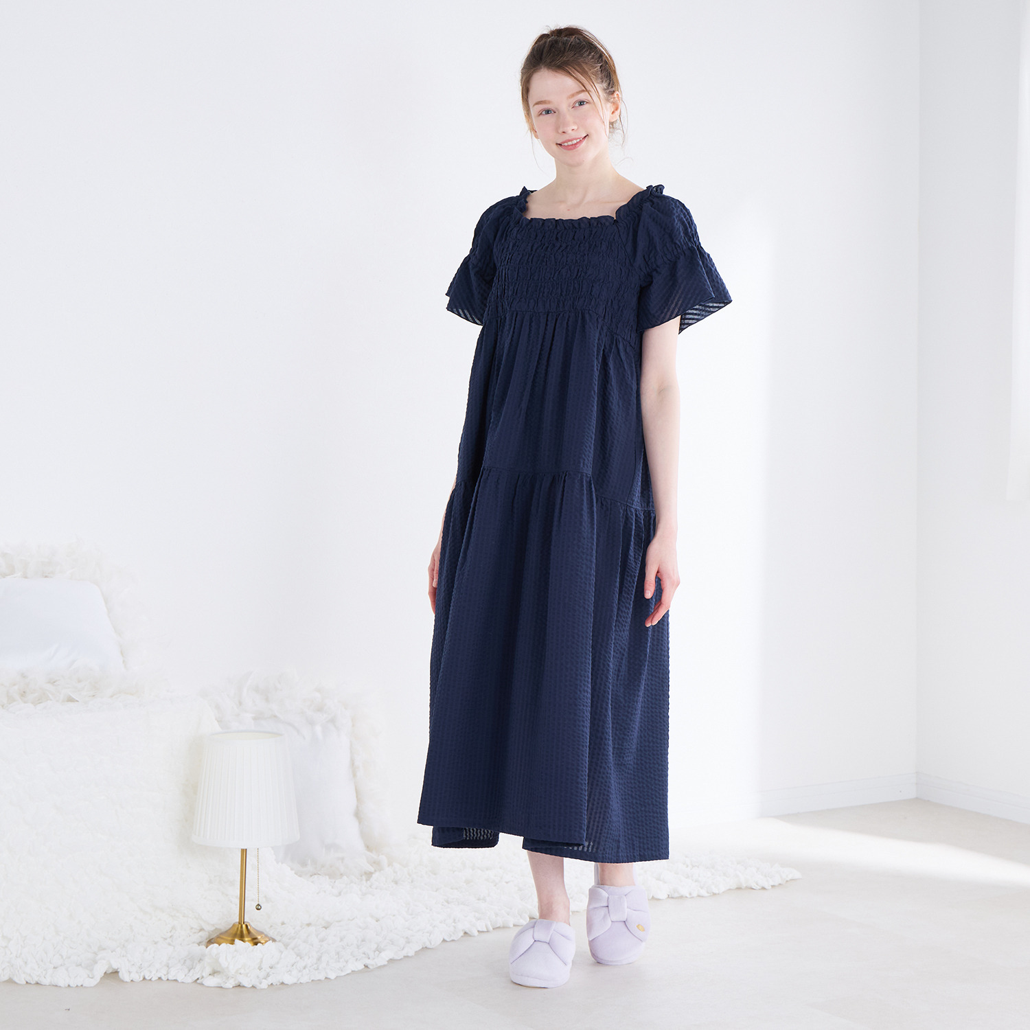 ナルエー 綿１００％サッカー パフスリーブワンピース