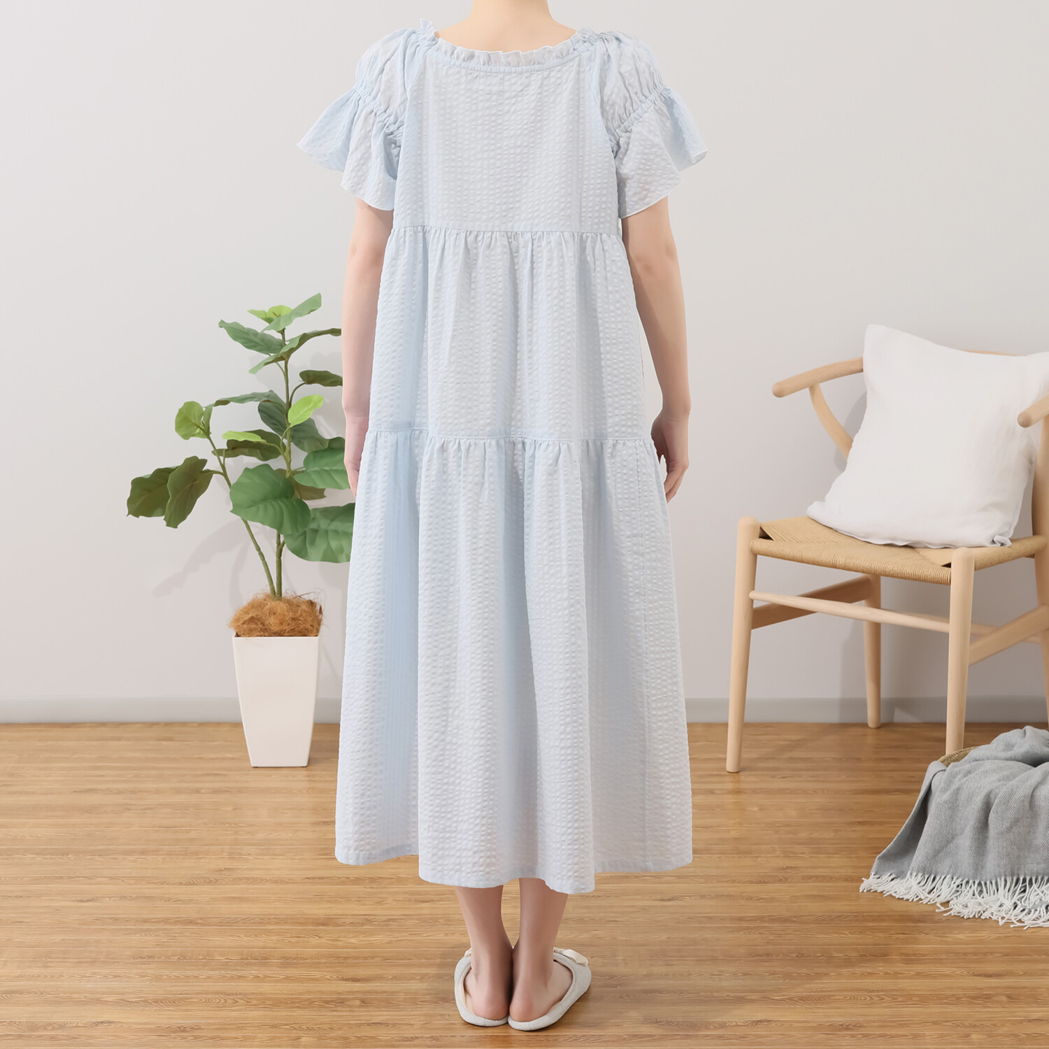 ナルエー 綿１００％サッカー パフスリーブワンピース