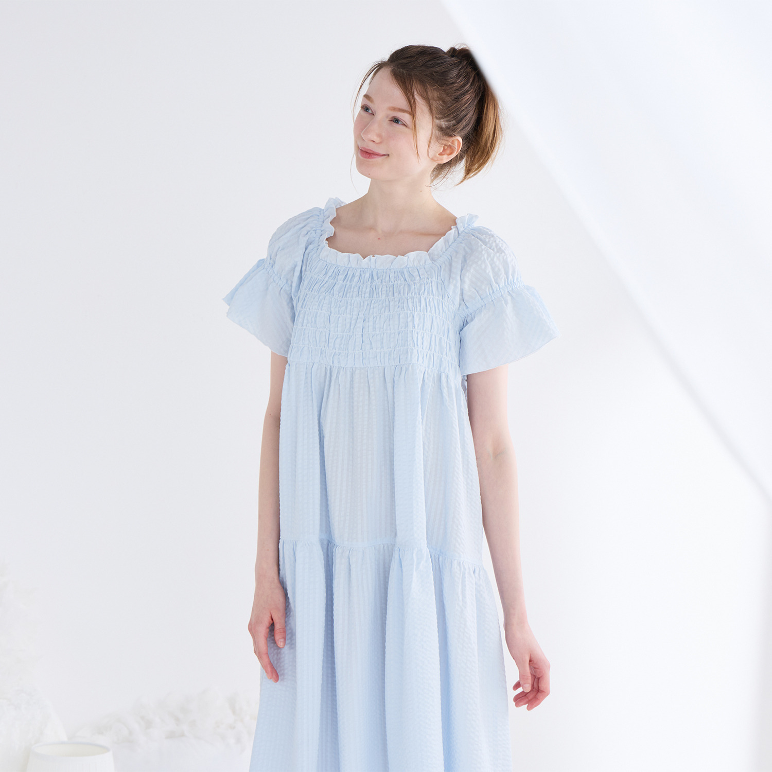 ナルエー 綿１００％サッカー パフスリーブワンピース