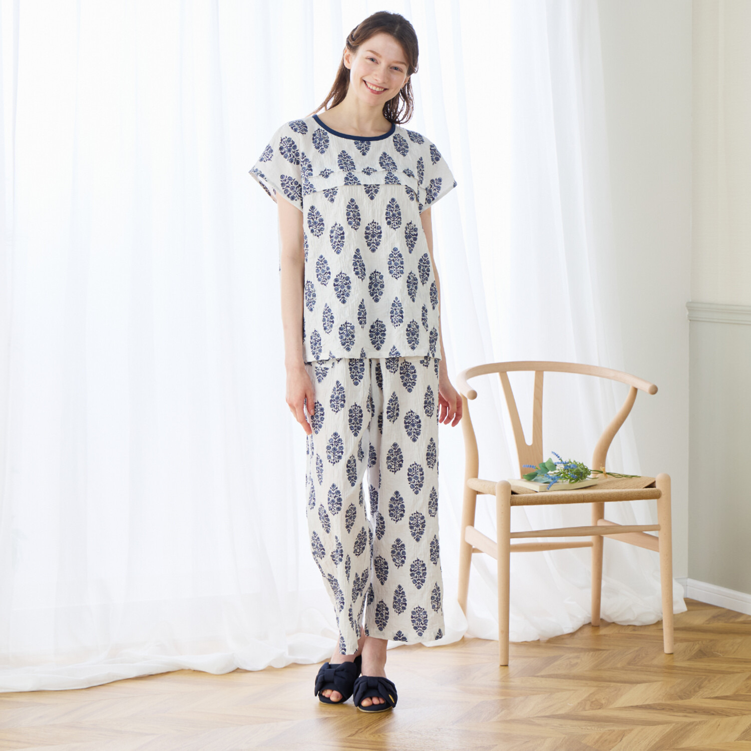 ナルエー 綿混シャーリングボイル プロヴァンス ルームウェア上下セット