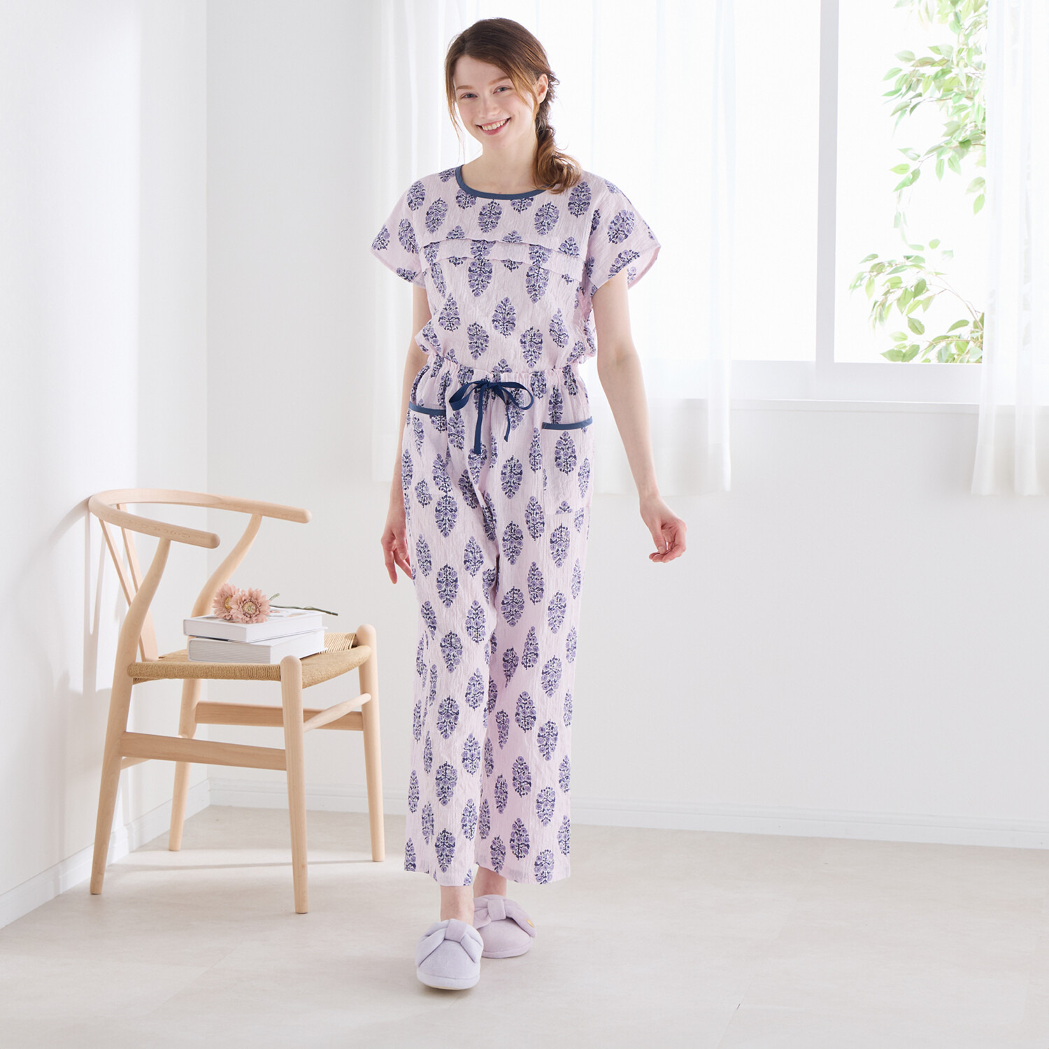 ナルエー 綿混シャーリングボイル プロヴァンス ルームウェア上下セット