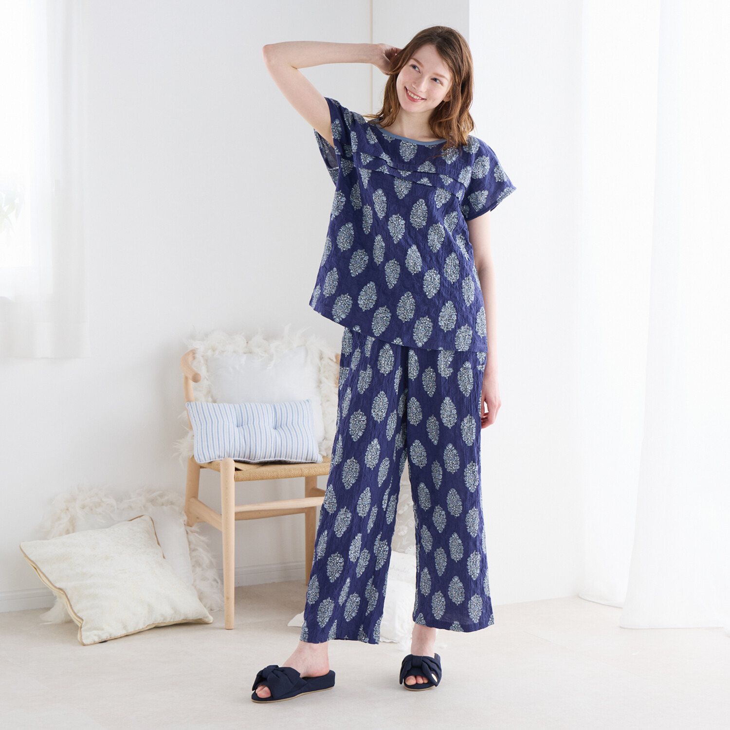 ナルエー 綿混シャーリングボイル プロヴァンス ルームウェア上下セット