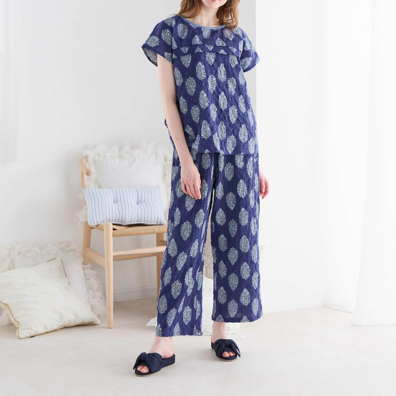 ナルエー 綿混シャーリングボイル プロヴァンス ルームウェア上下セット