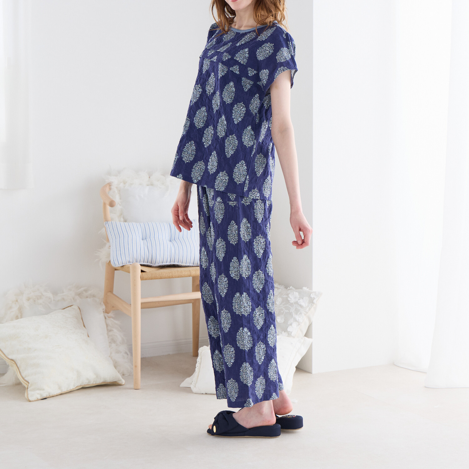 ナルエー 綿混シャーリングボイル プロヴァンス ルームウェア上下セット