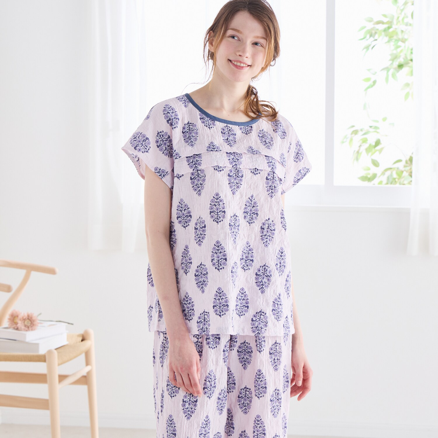 ナルエー 綿混シャーリングボイル プロヴァンス ルームウェア上下セット