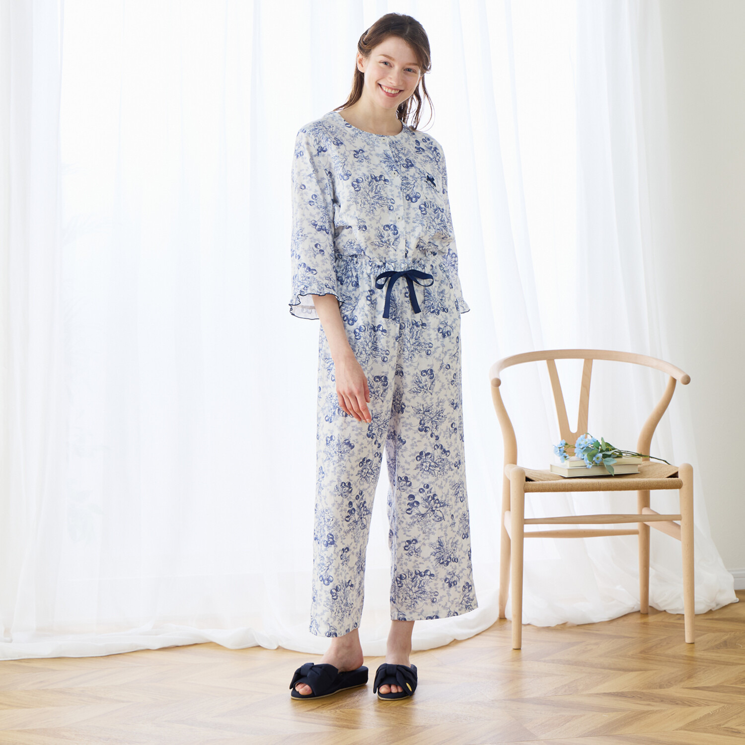 ナルエー 綿１００％ダブルガーゼ チェリーパジャマ