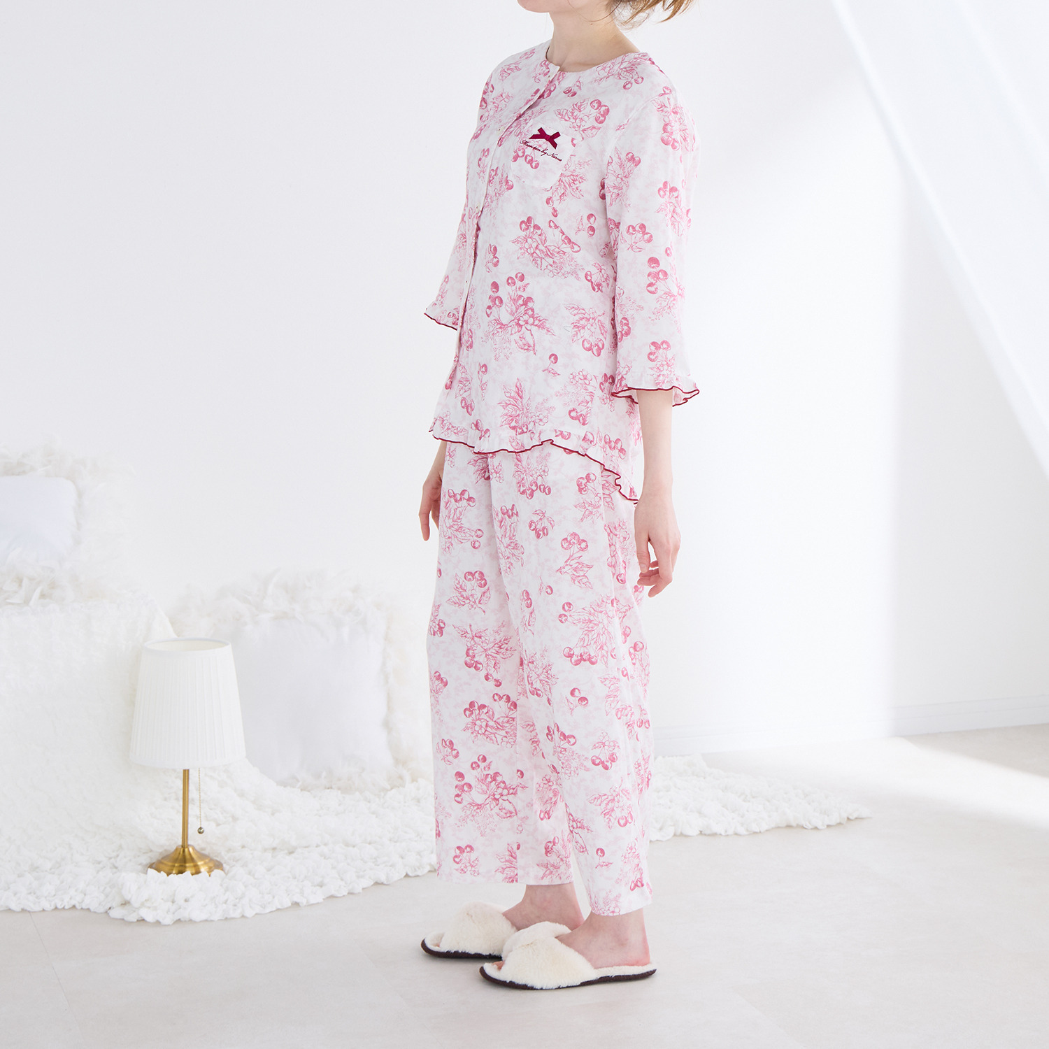 ナルエー 綿１００％ダブルガーゼ チェリーパジャマ