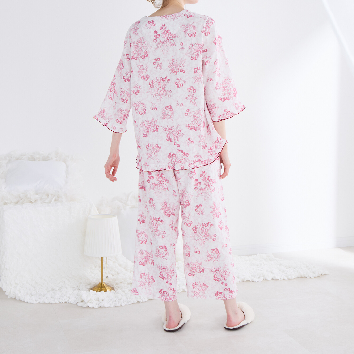 ナルエー 綿１００％ダブルガーゼ チェリーパジャマ