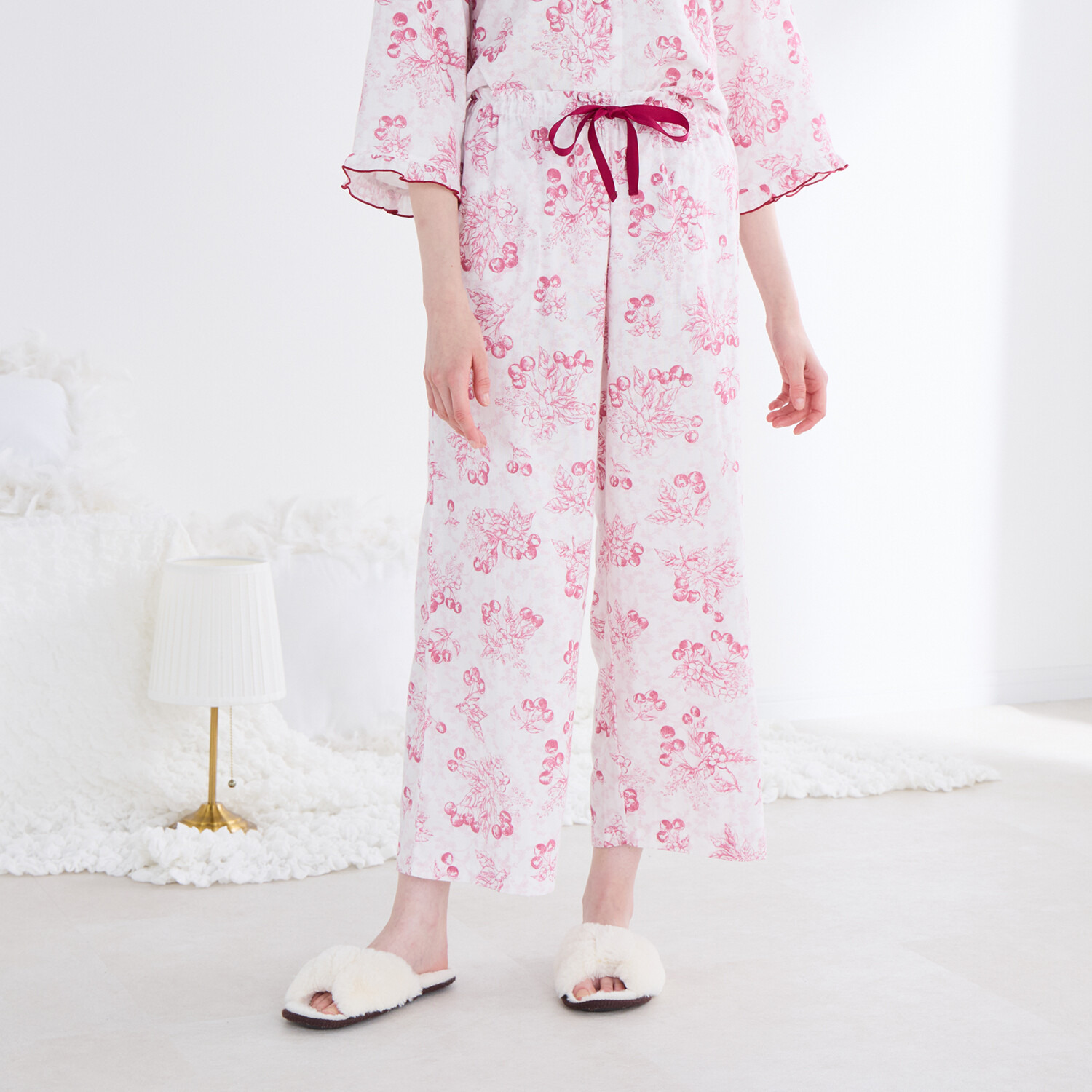 ナルエー 綿１００％ダブルガーゼ チェリーパジャマ