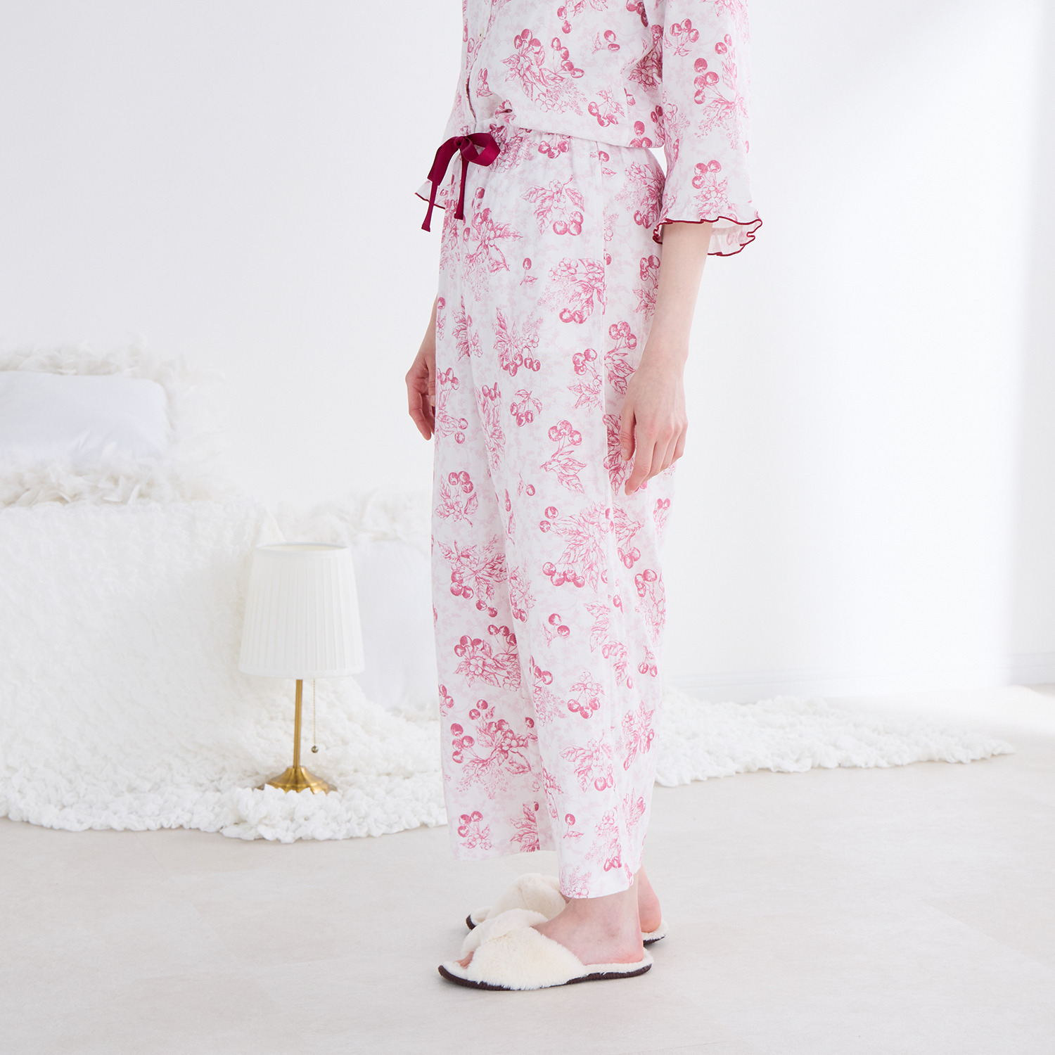 ナルエー 綿１００％ダブルガーゼ チェリーパジャマ