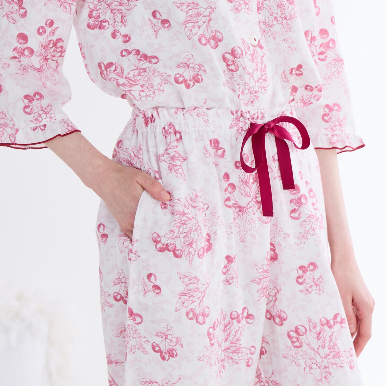 ナルエー 綿１００％ダブルガーゼ チェリーパジャマ