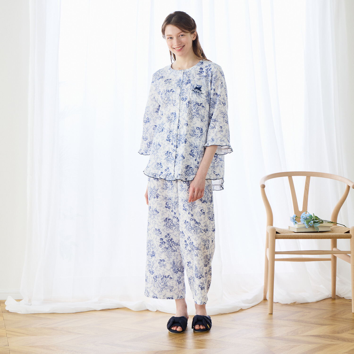 ナルエー 綿１００％ダブルガーゼ チェリーパジャマ