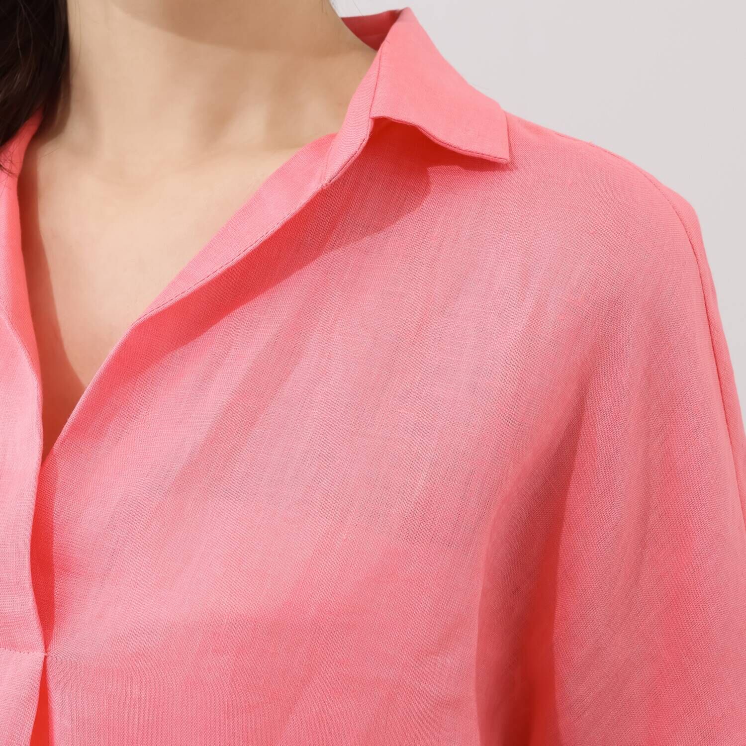 メリオン ヨーロピアンフラックスＲ フレンチリネン１００％ スキッパーネック ブラウス