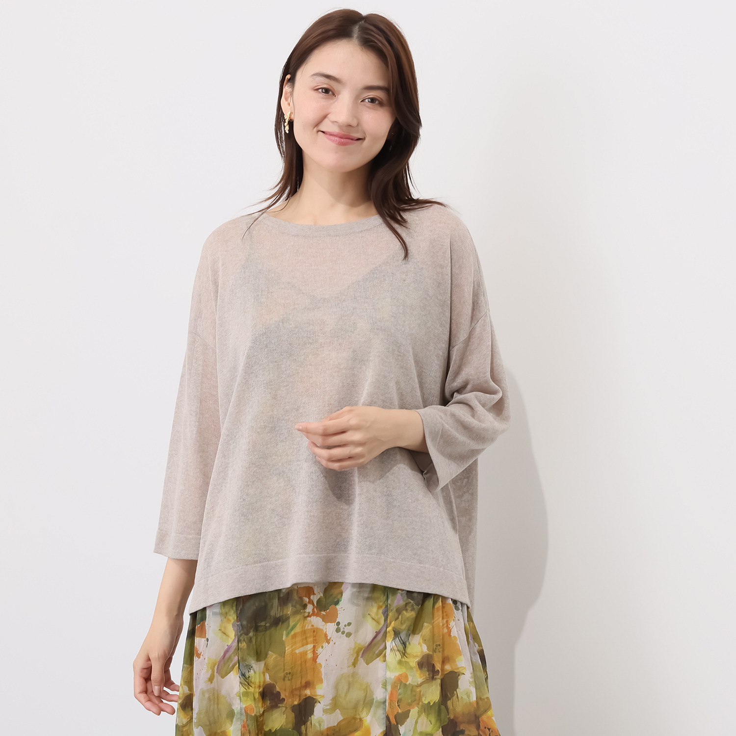 ソアージュ イタリア　カーサ・デル・ フィラート社製糸使用 シアーで上品な煌めき 八分袖プルオーバー