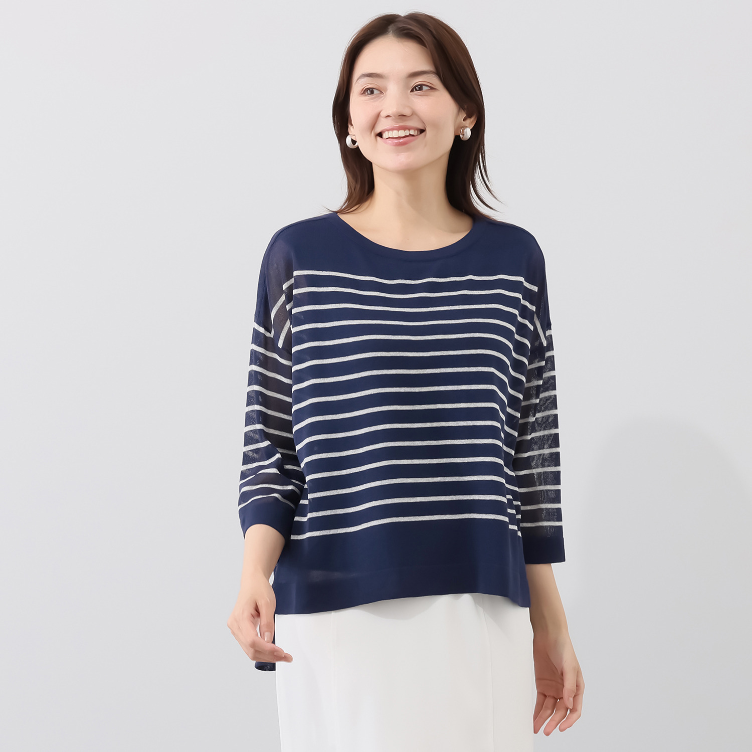 ソアージュ イタリア　カーサ・デル・ フィラート社製糸使用 シアーで上品な煌めき 八分袖プルオーバー