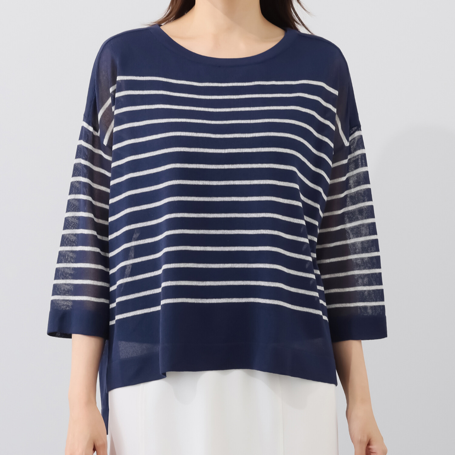 ソアージュ イタリア　カーサ・デル・ フィラート社製糸使用 シアーで上品な煌めき 八分袖プルオーバー