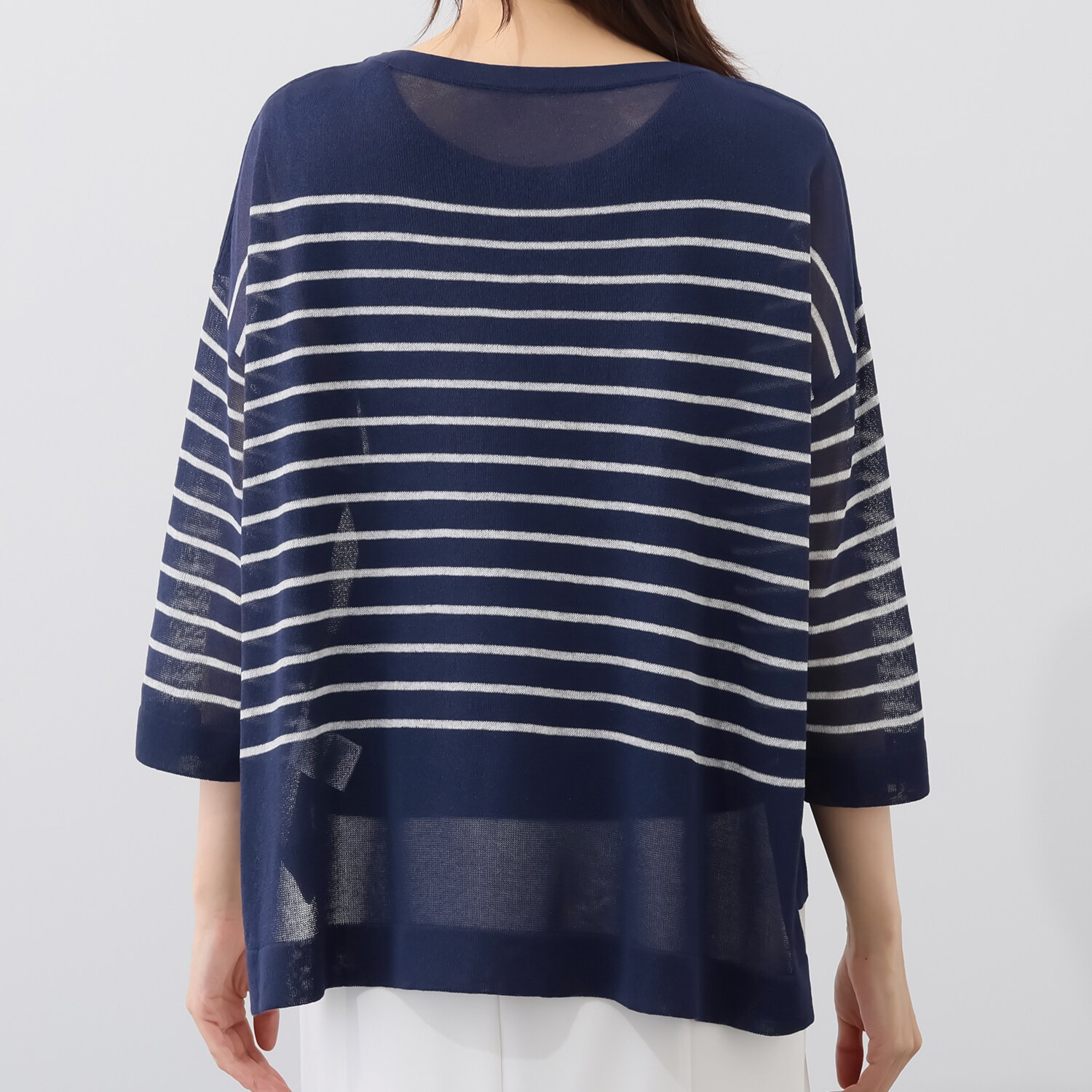 ソアージュ イタリア　カーサ・デル・ フィラート社製糸使用 シアーで上品な煌めき 八分袖プルオーバー