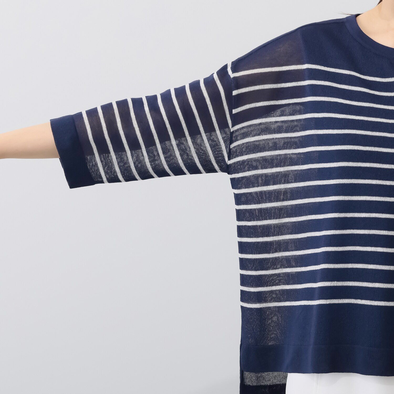 ソアージュ イタリア　カーサ・デル・ フィラート社製糸使用 シアーで上品な煌めき 八分袖プルオーバー