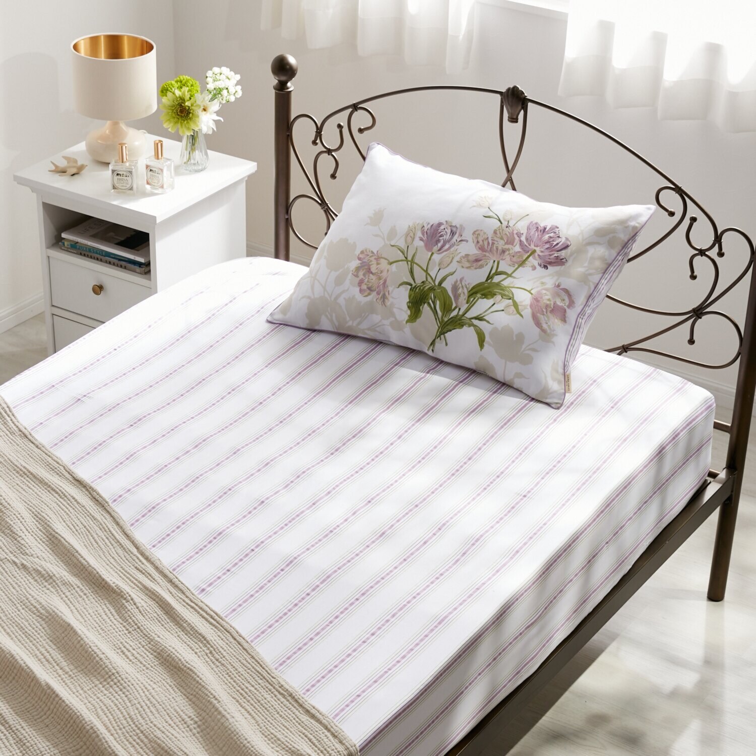 ローラアシュレイ ゴスフォード コットン１００％サテン フィッティドシーツ ＜シングル＞