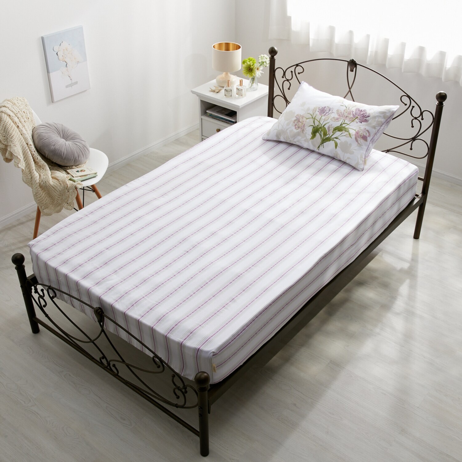 ローラアシュレイ ゴスフォード コットン１００％サテン フィッティドシーツ ＜ダブル＞