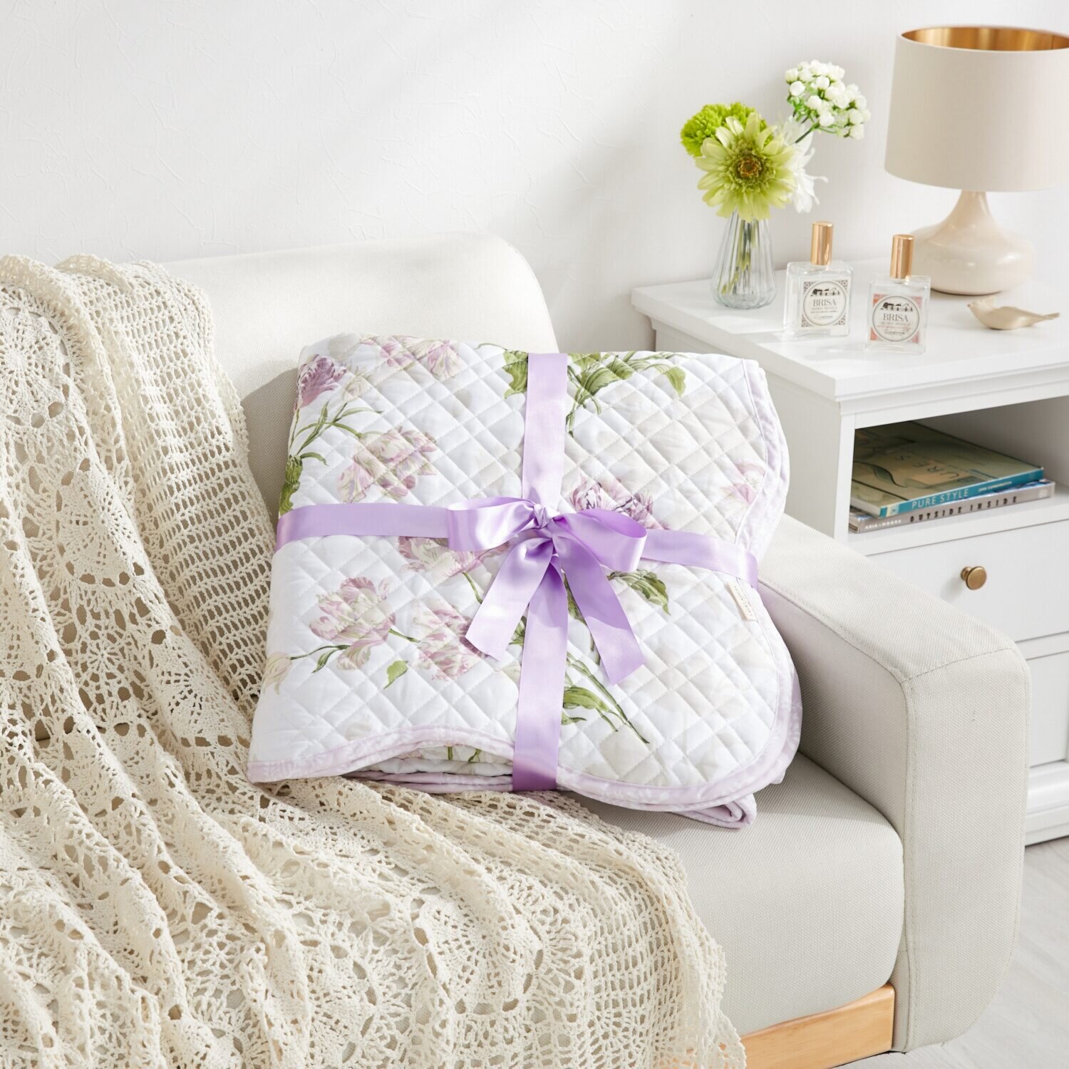 ローラアシュレイ ゴスフォード コットン１００％サテン キルトマルチカバー ＜１３０×１９０ｃｍ＞