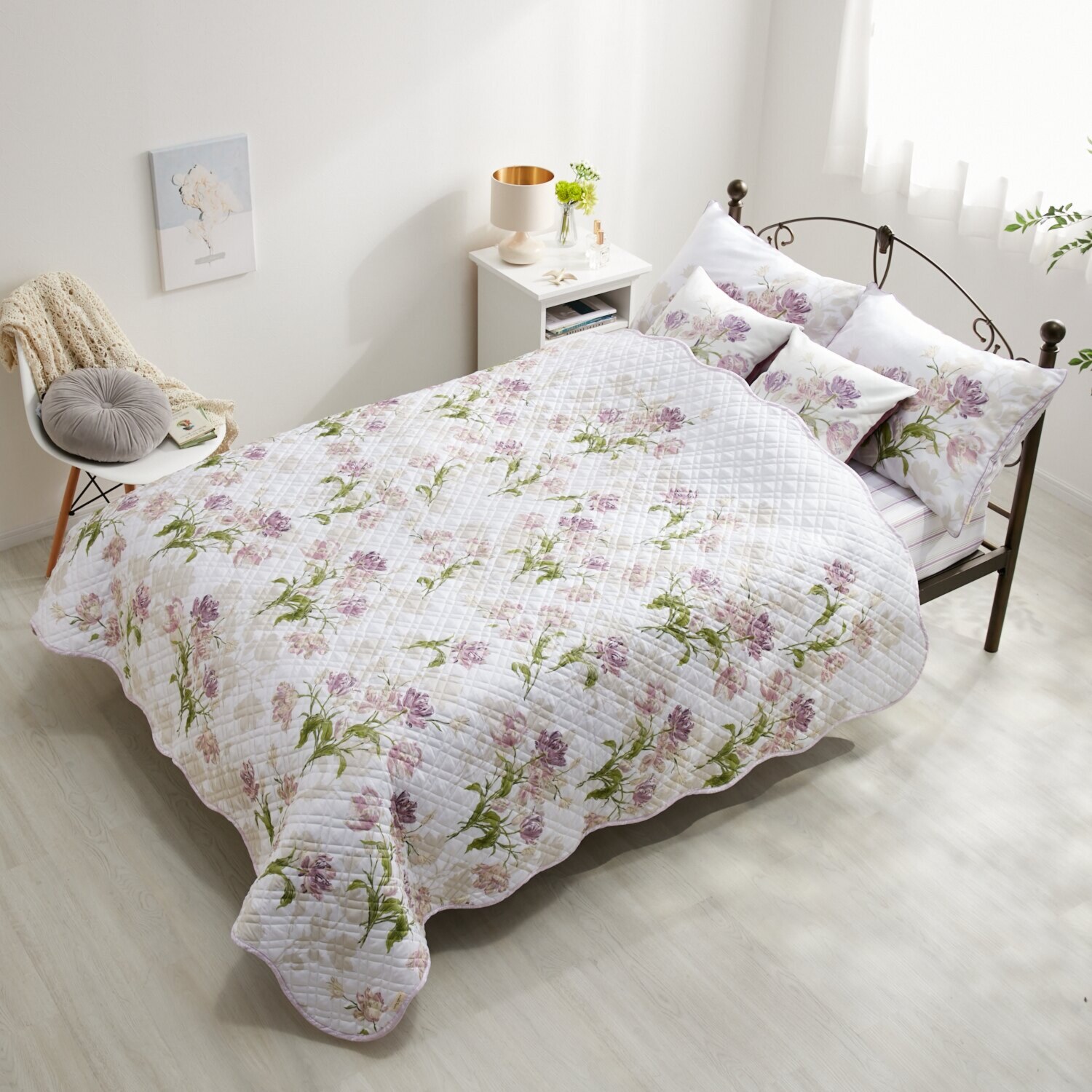 ローラアシュレイ ゴスフォード コットン１００％サテン キルトマルチカバー ＜１９０×１９０ｃｍ＞