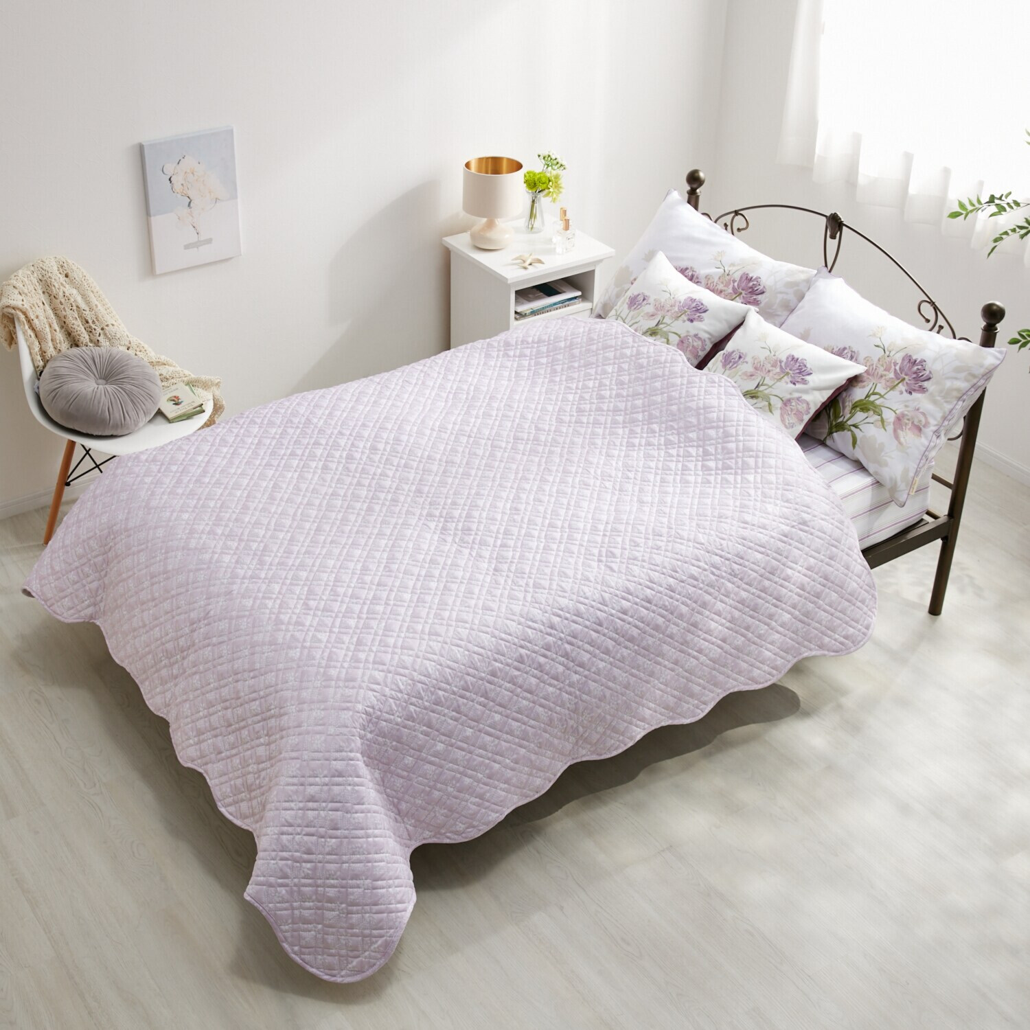 ローラアシュレイ ゴスフォード コットン１００％サテン キルトマルチカバー ＜１９０×１９０ｃｍ＞