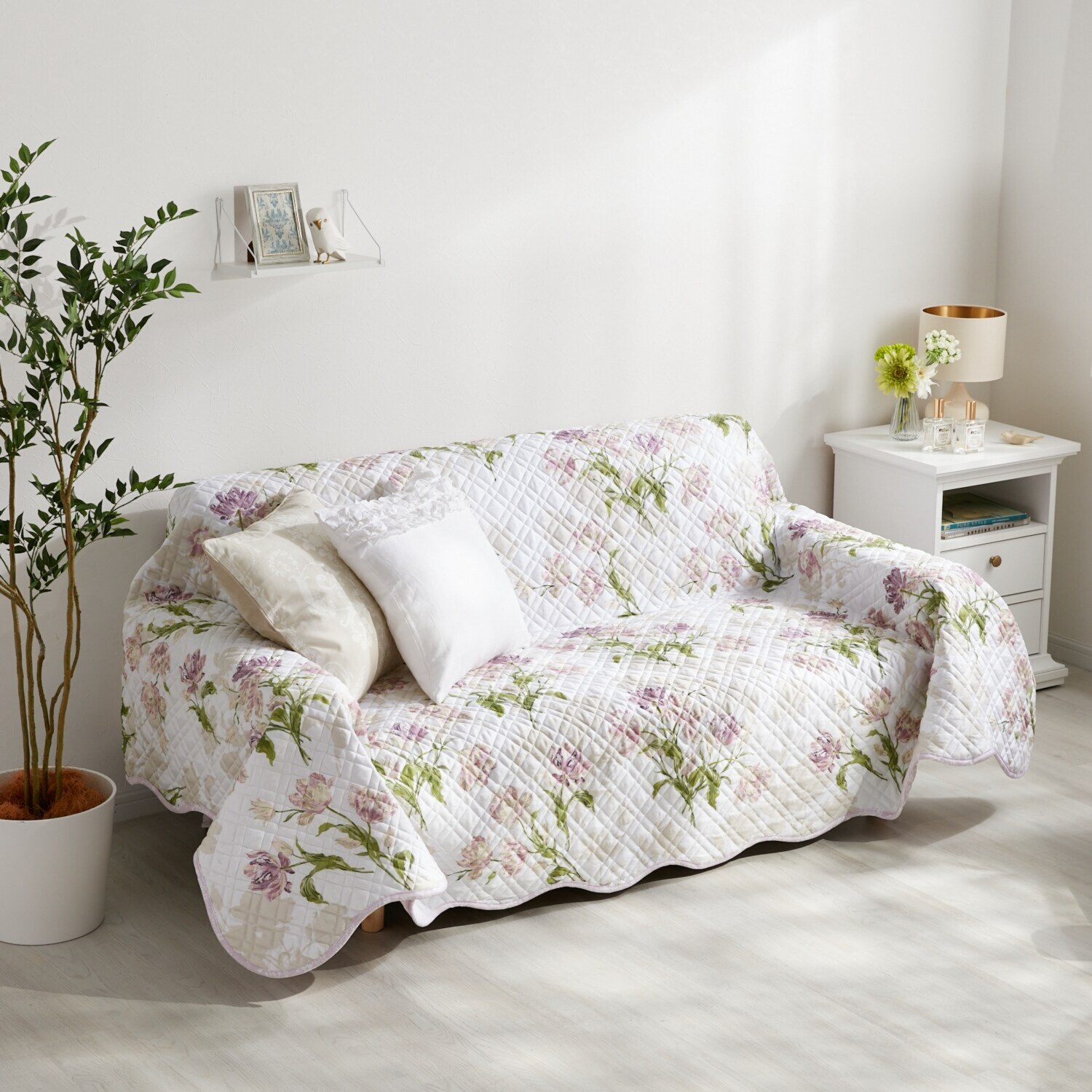 ローラアシュレイ ゴスフォード コットン１００％サテン キルトマルチカバー ＜２４０×１９０ｃｍ＞