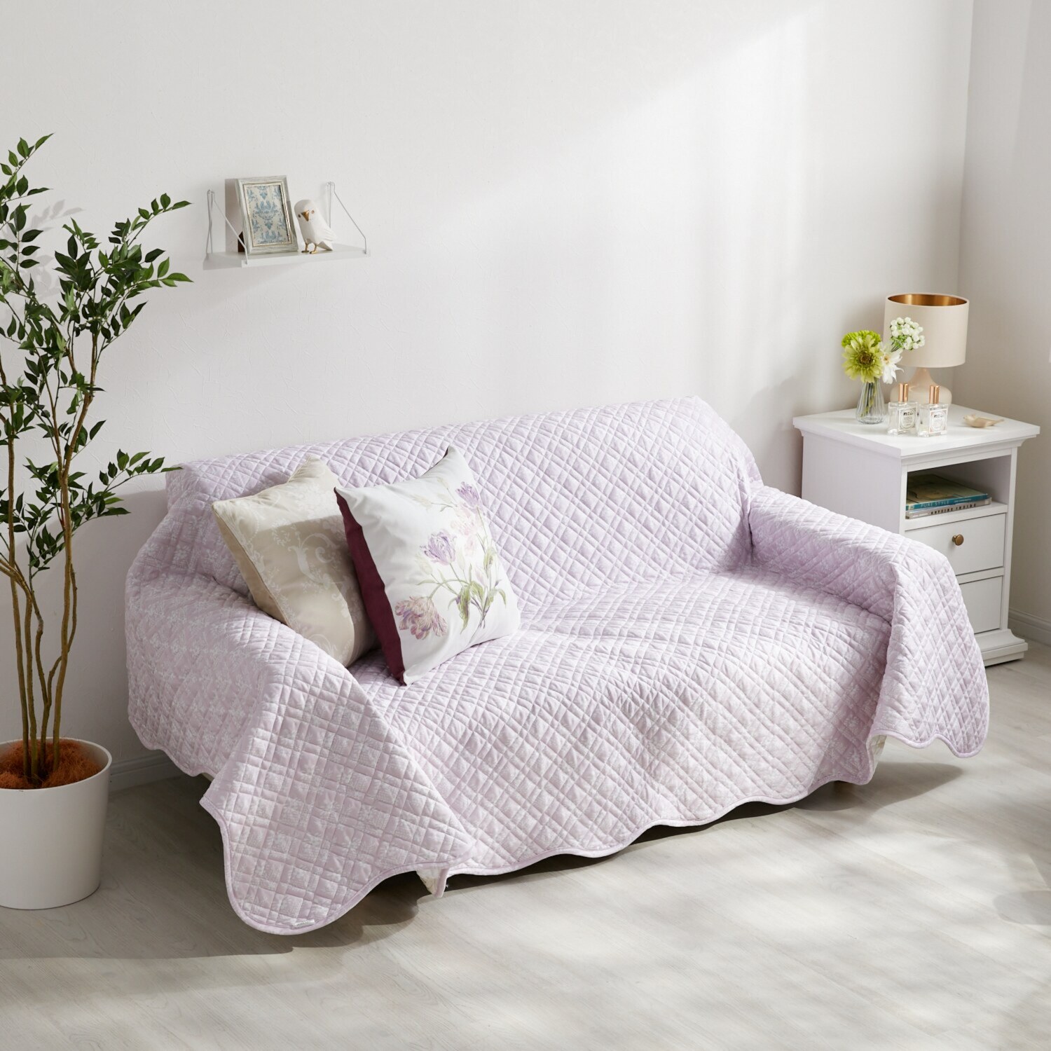 ローラアシュレイ ゴスフォード コットン１００％サテン キルトマルチカバー ＜２４０×１９０ｃｍ＞