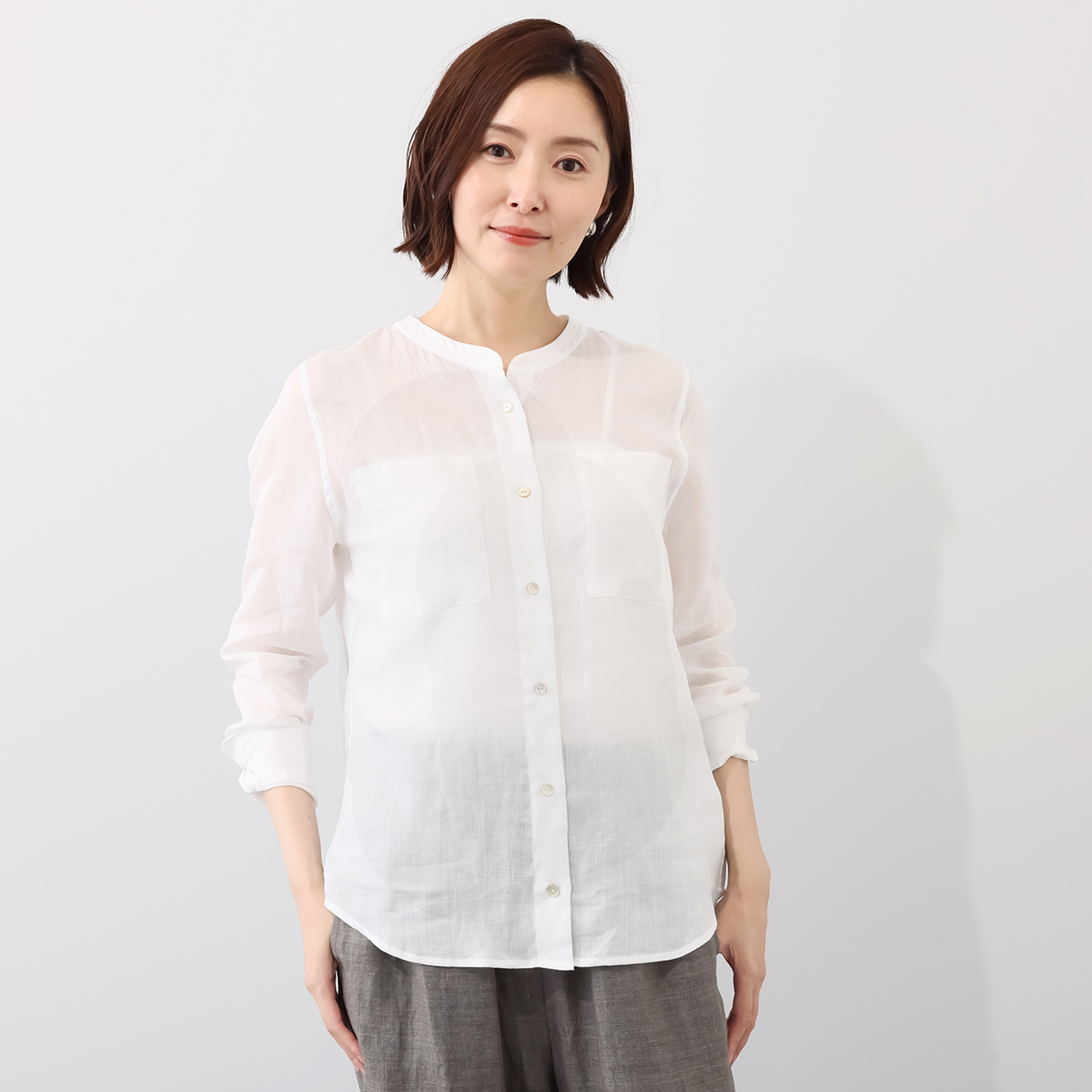 レア　ジェム プレミアムラミーの 極上の涼しさ感じる スタンドカラーシャツ