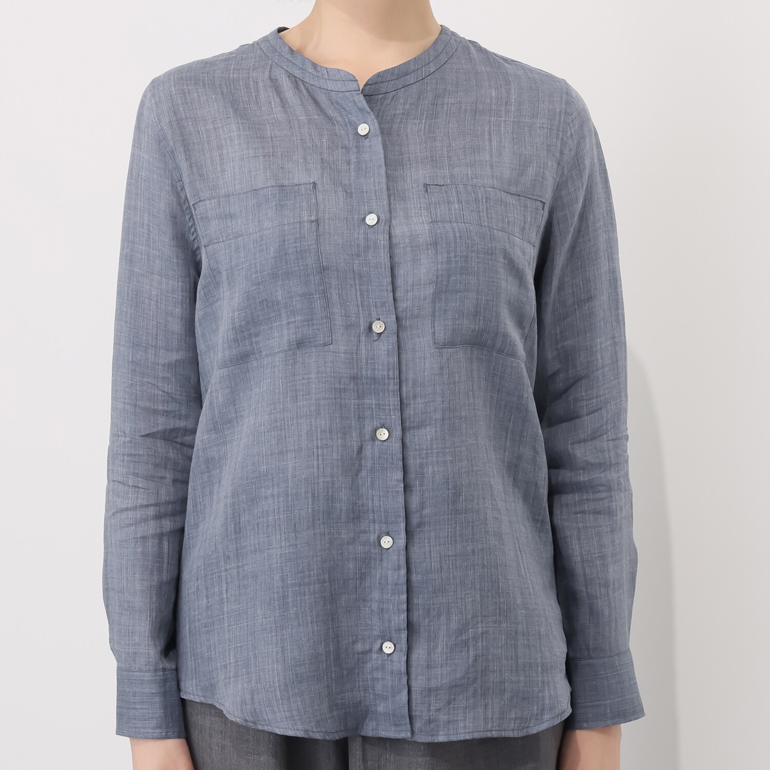 レア　ジェム プレミアムラミーの 極上の涼しさ感じる スタンドカラーシャツ