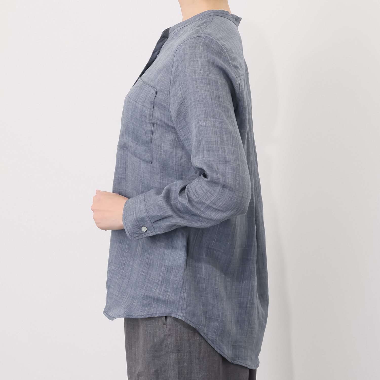 レア　ジェム プレミアムラミーの 極上の涼しさ感じる スタンドカラーシャツ