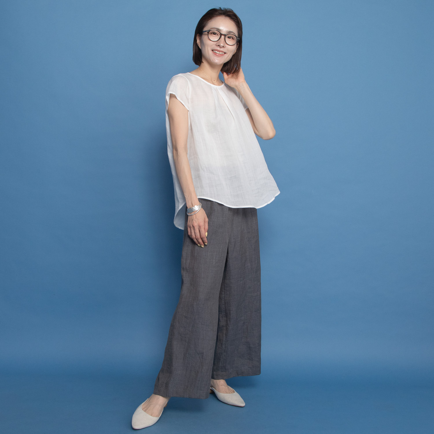 レア　ジェム プレミアムラミーの 極上の涼しさ感じる ランダムタック プルオーバーブラウス