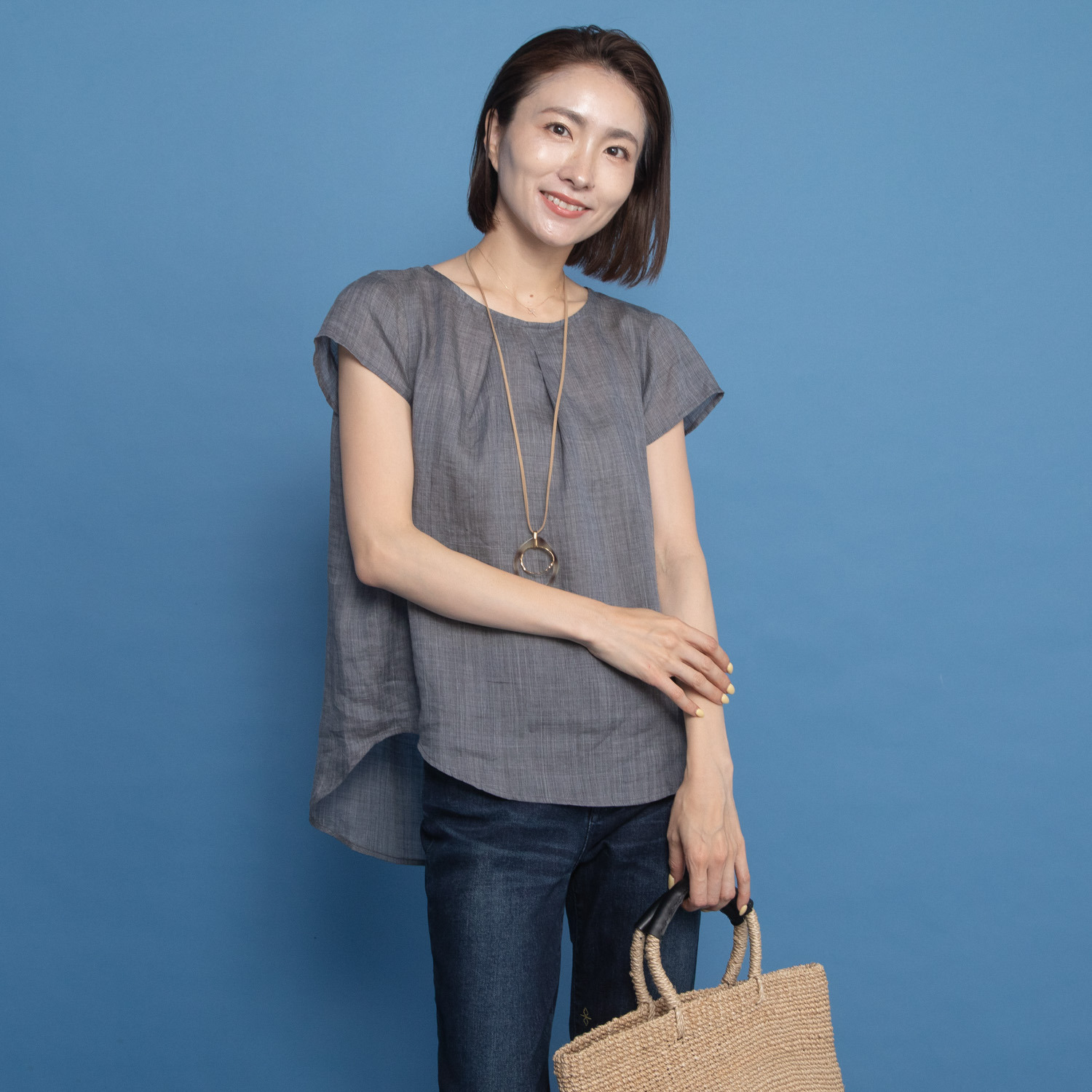 レア　ジェム プレミアムラミーの 極上の涼しさ感じる ランダムタック プルオーバーブラウス