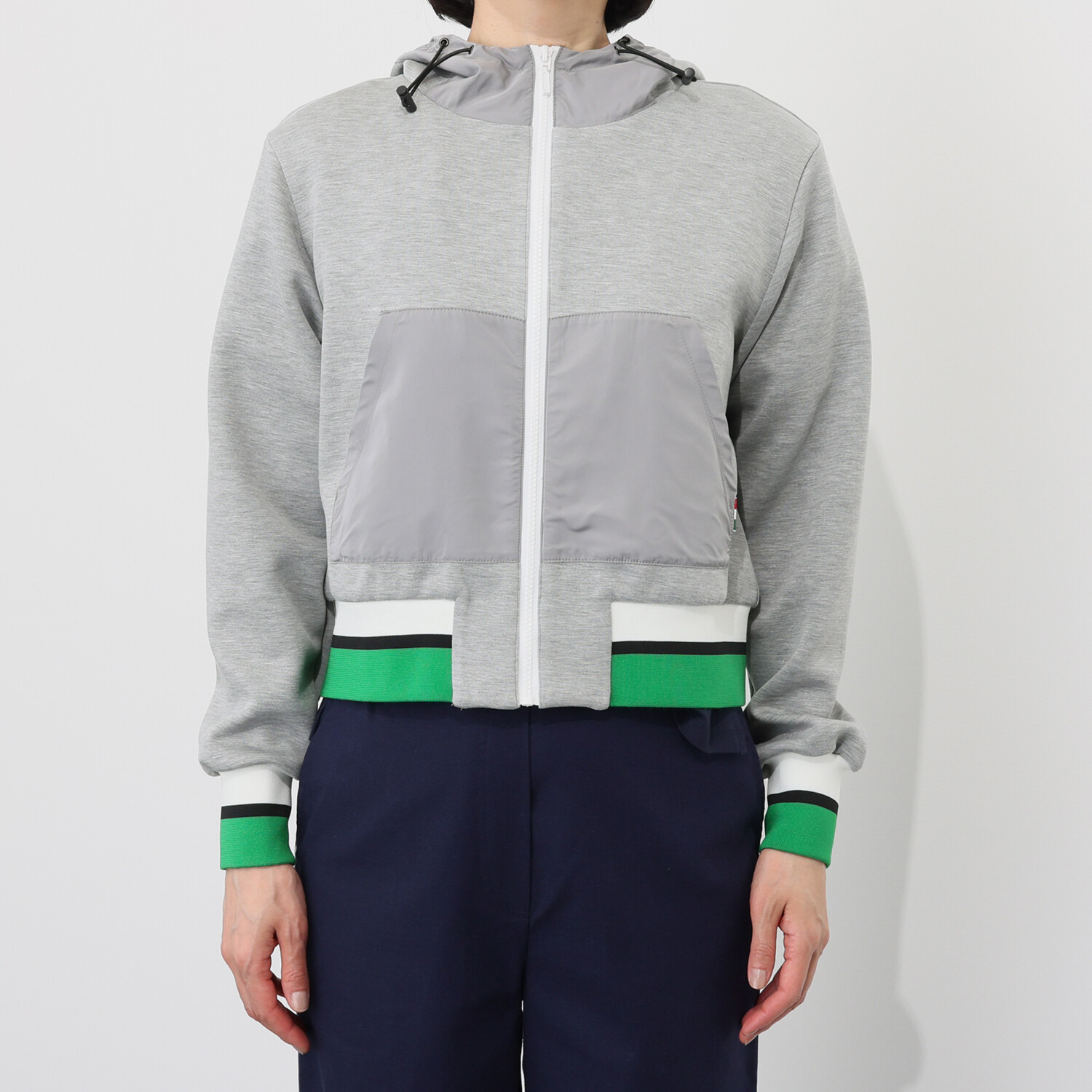 ヴィアゼータ 配色ボーダーリブ パーカー