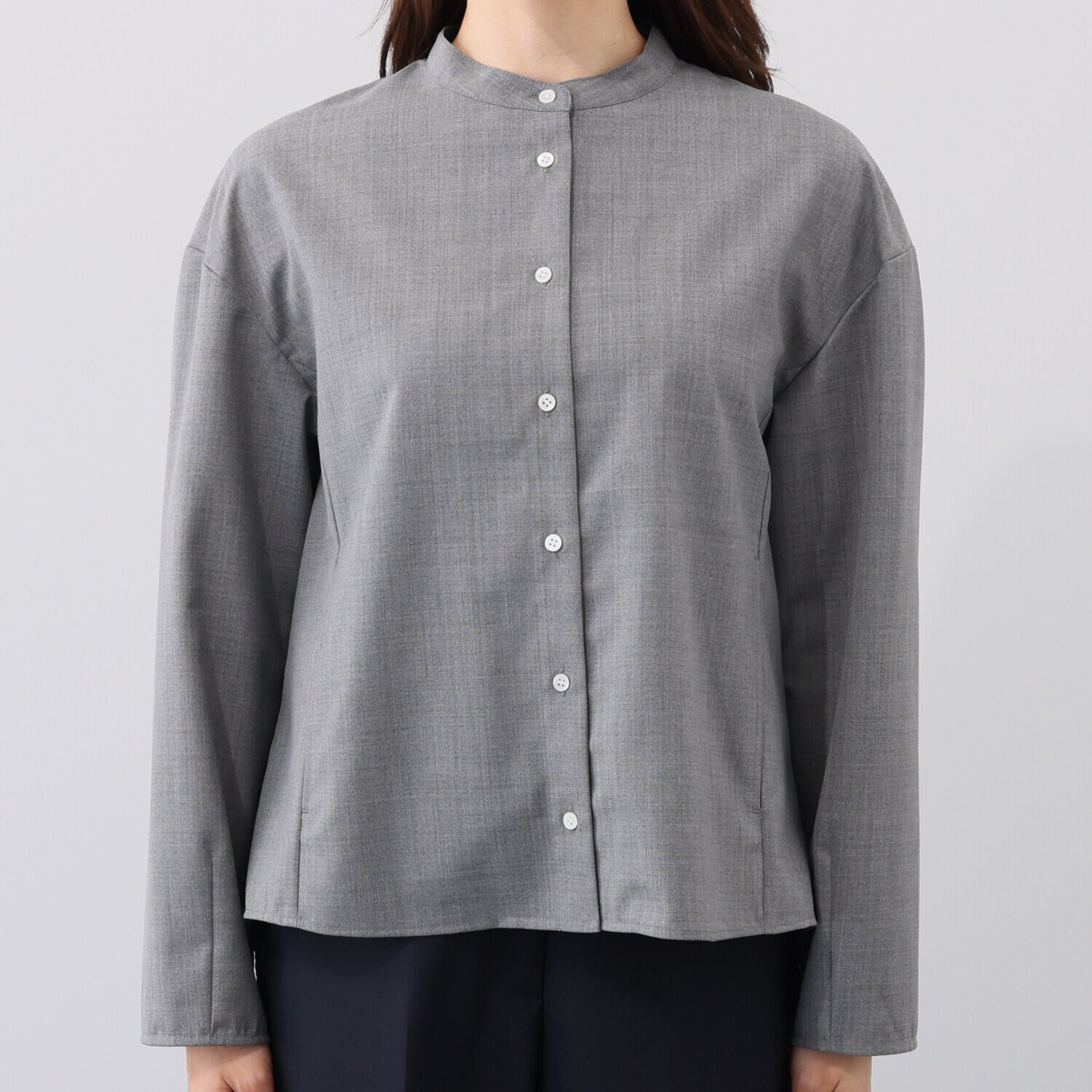 メリオン オーストラリア産 メリノウール混 シルキーソフトタッチ バンドカラーシャツ