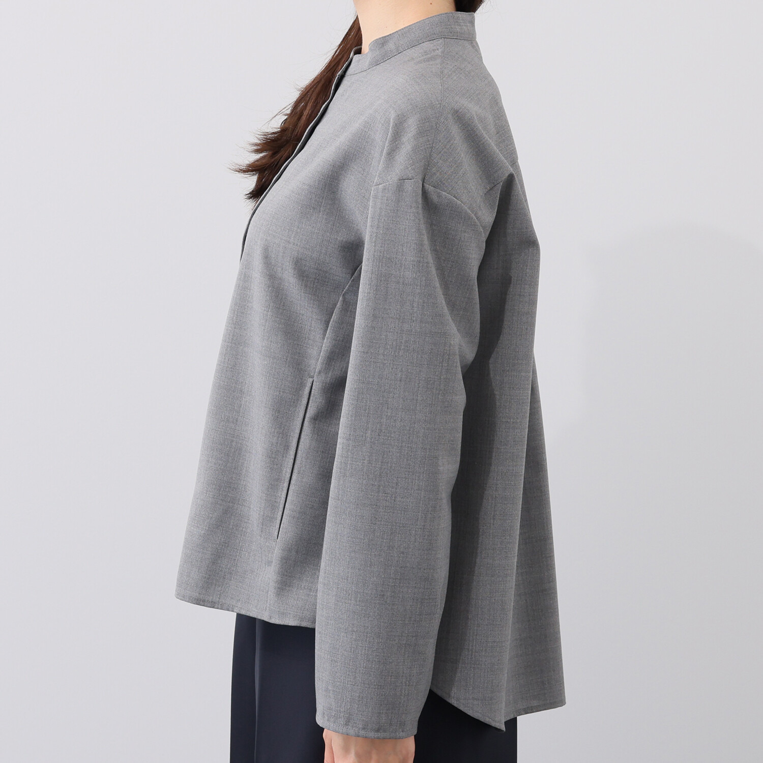 メリオン オーストラリア産 メリノウール混 シルキーソフトタッチ バンドカラーシャツ