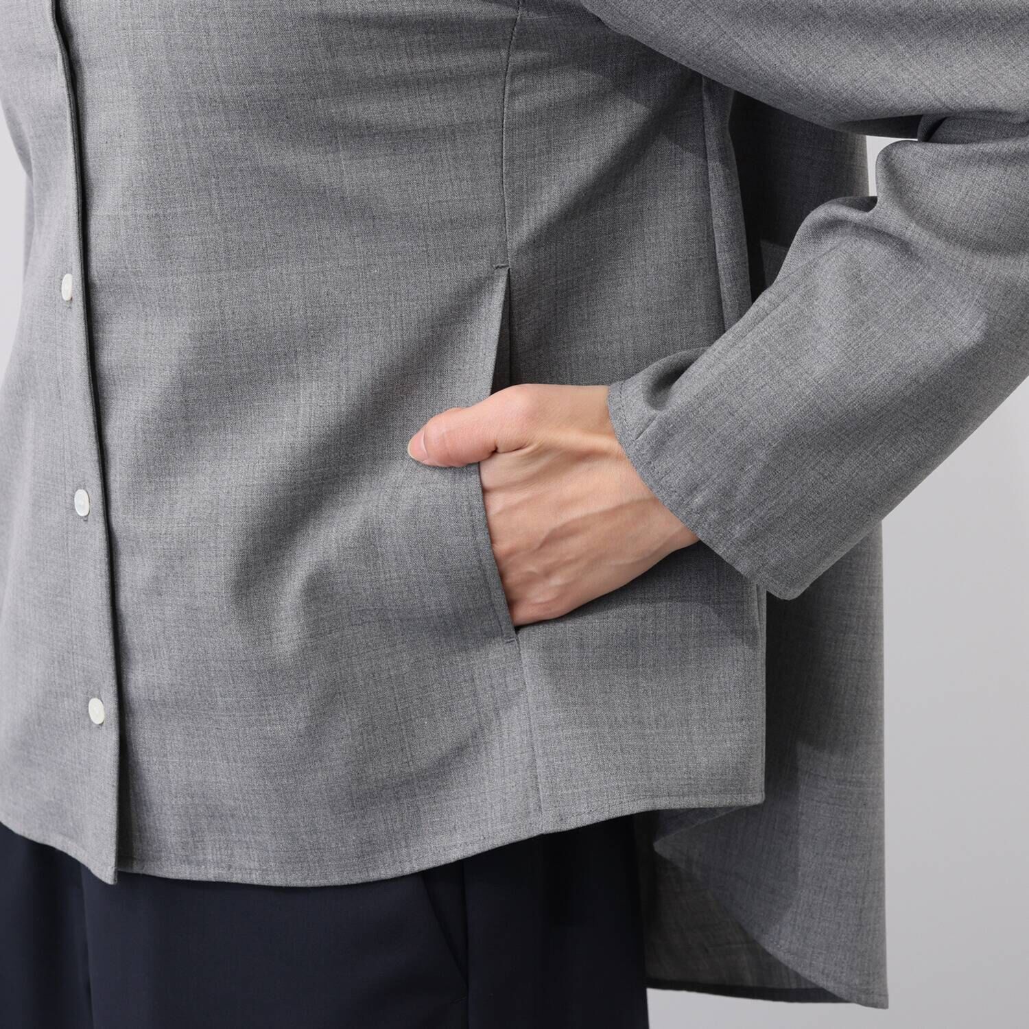 メリオン オーストラリア産 メリノウール混 シルキーソフトタッチ バンドカラーシャツ