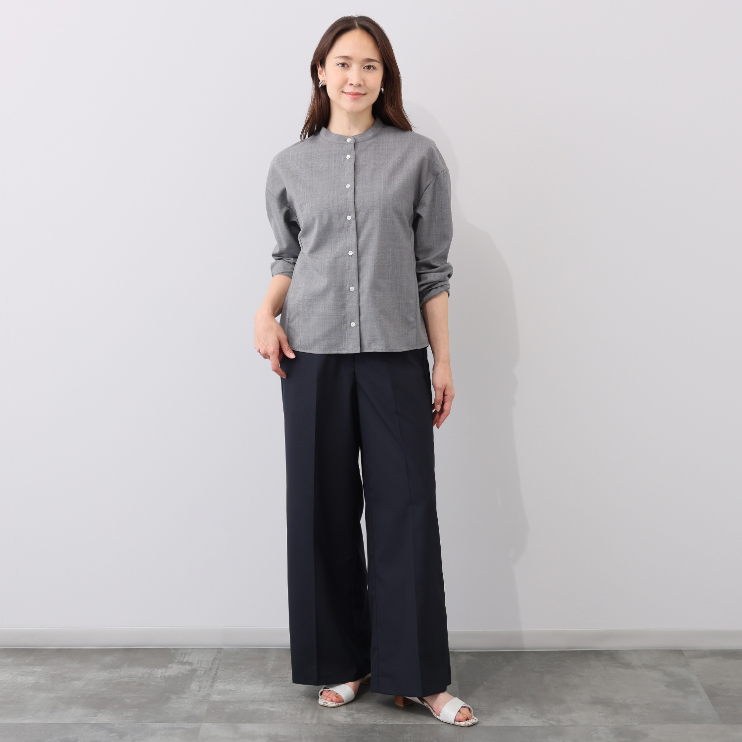 メリオン オーストラリア産 メリノウール混 シルキーソフトタッチ バンドカラーシャツ