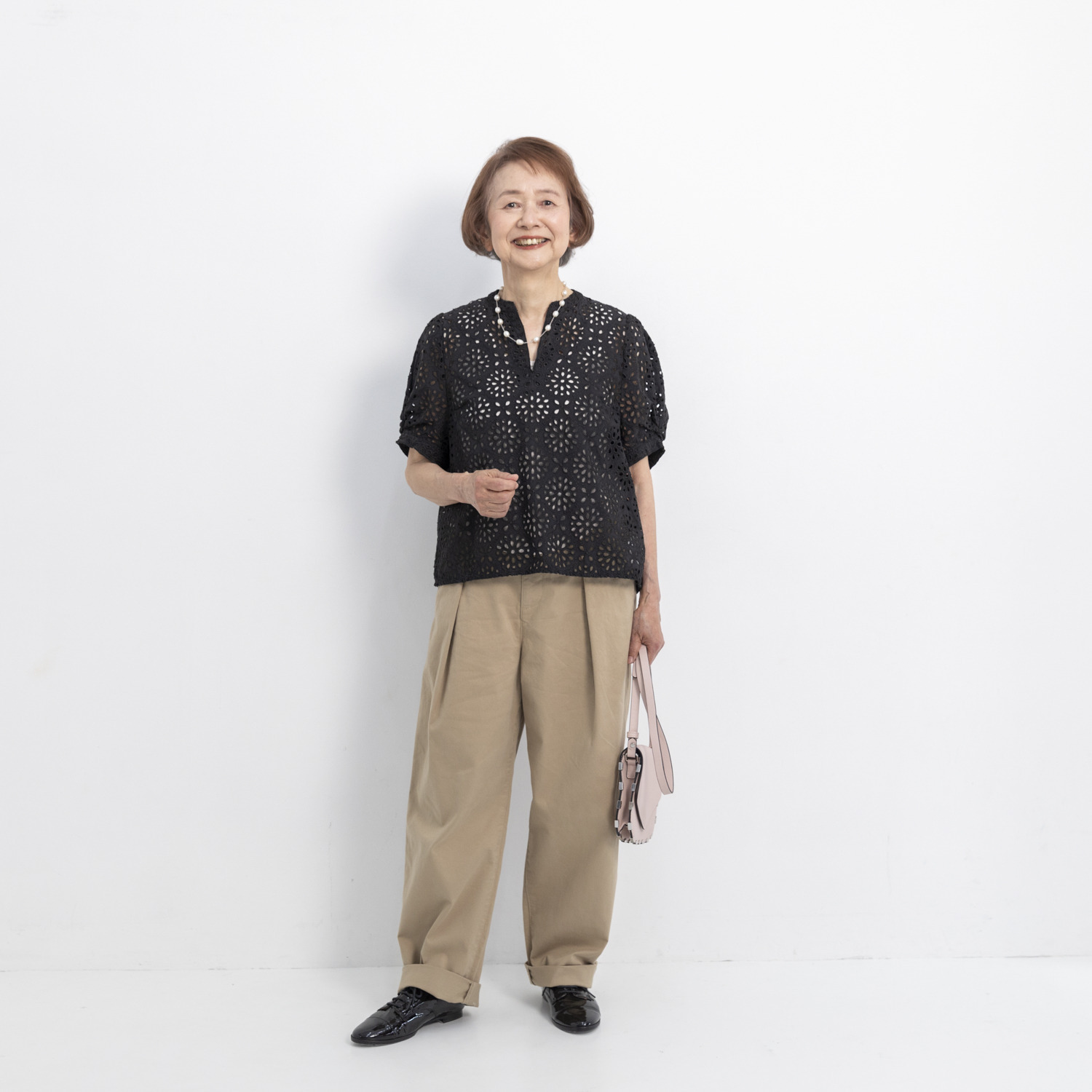 ホープナチュラル ピマコットン混 チノストレッチ タックワイドパンツ