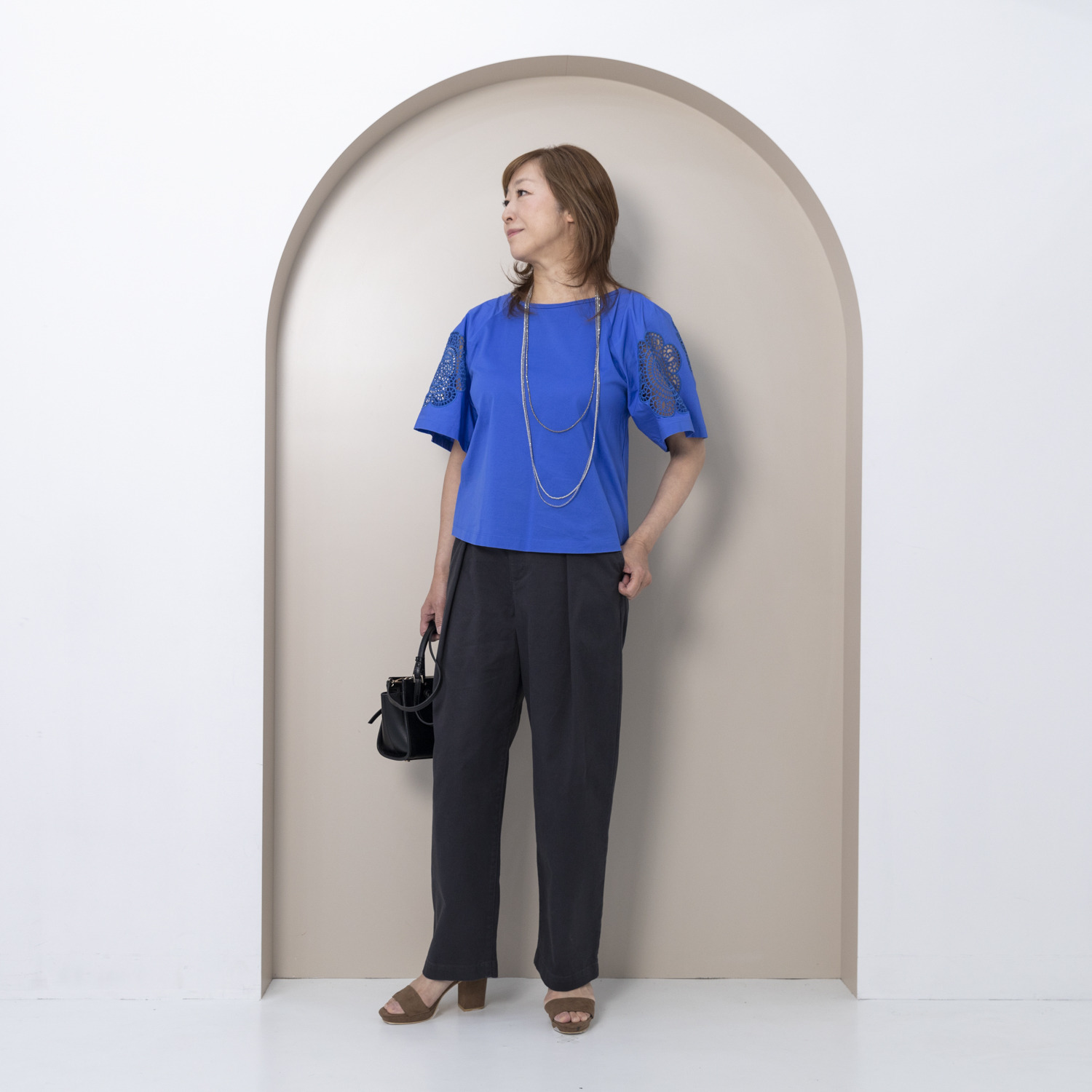 ホープナチュラル ピマコットン混 チノストレッチ タックワイドパンツ