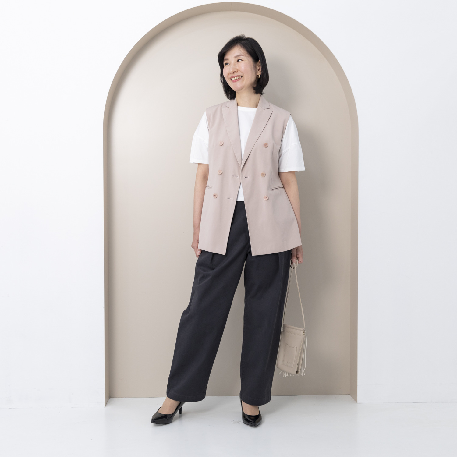 ホープナチュラル ピマコットン混 チノストレッチ タックワイドパンツ