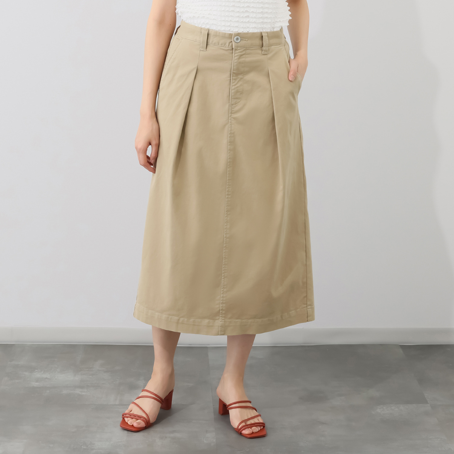 ホープナチュラル ピマコットン混 チノストレッチ タックスカート