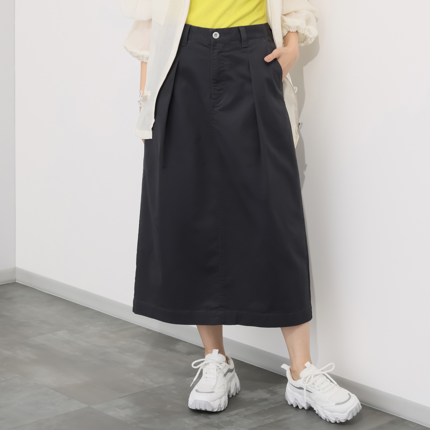 ホープナチュラル ピマコットン混 チノストレッチ タックスカート
