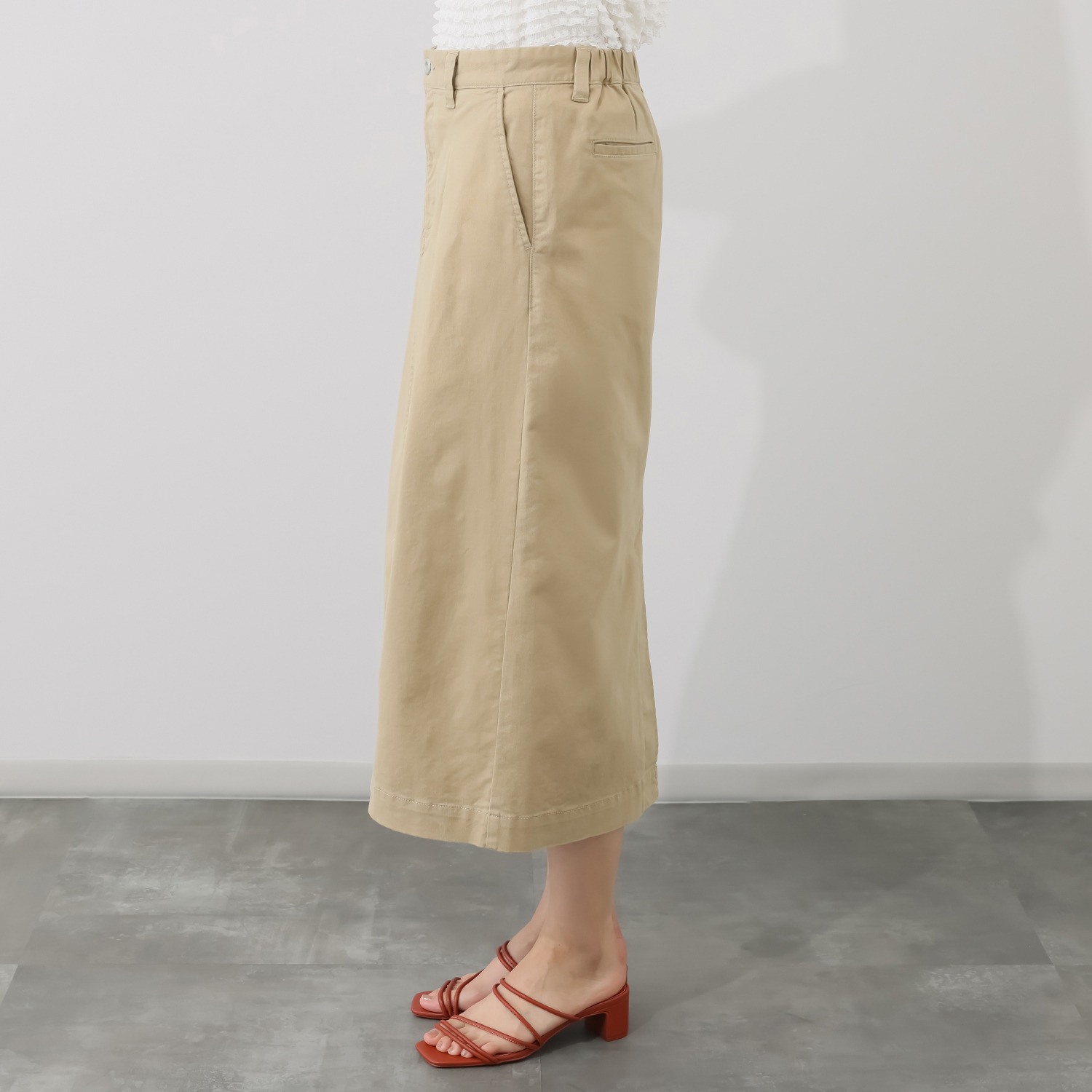 ホープナチュラル ピマコットン混 チノストレッチ タックスカート