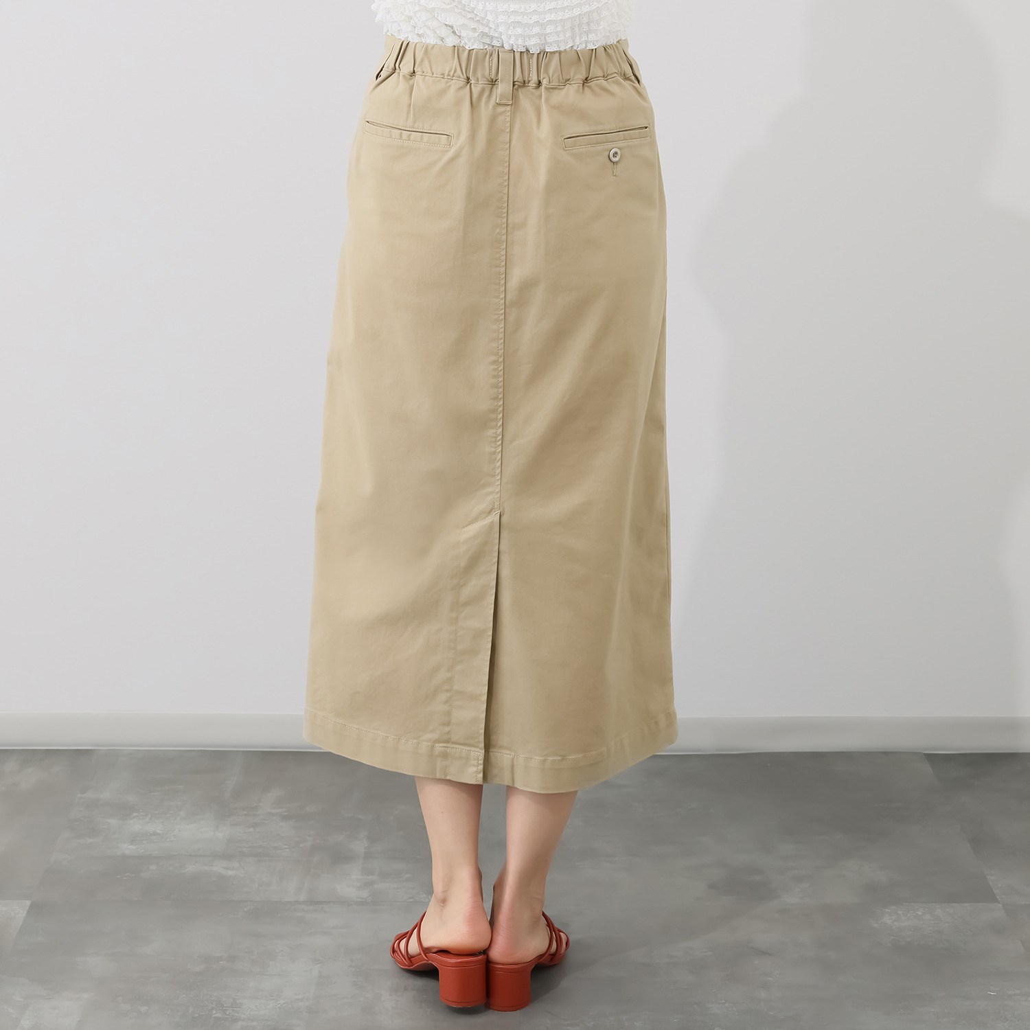 ホープナチュラル ピマコットン混 チノストレッチ タックスカート