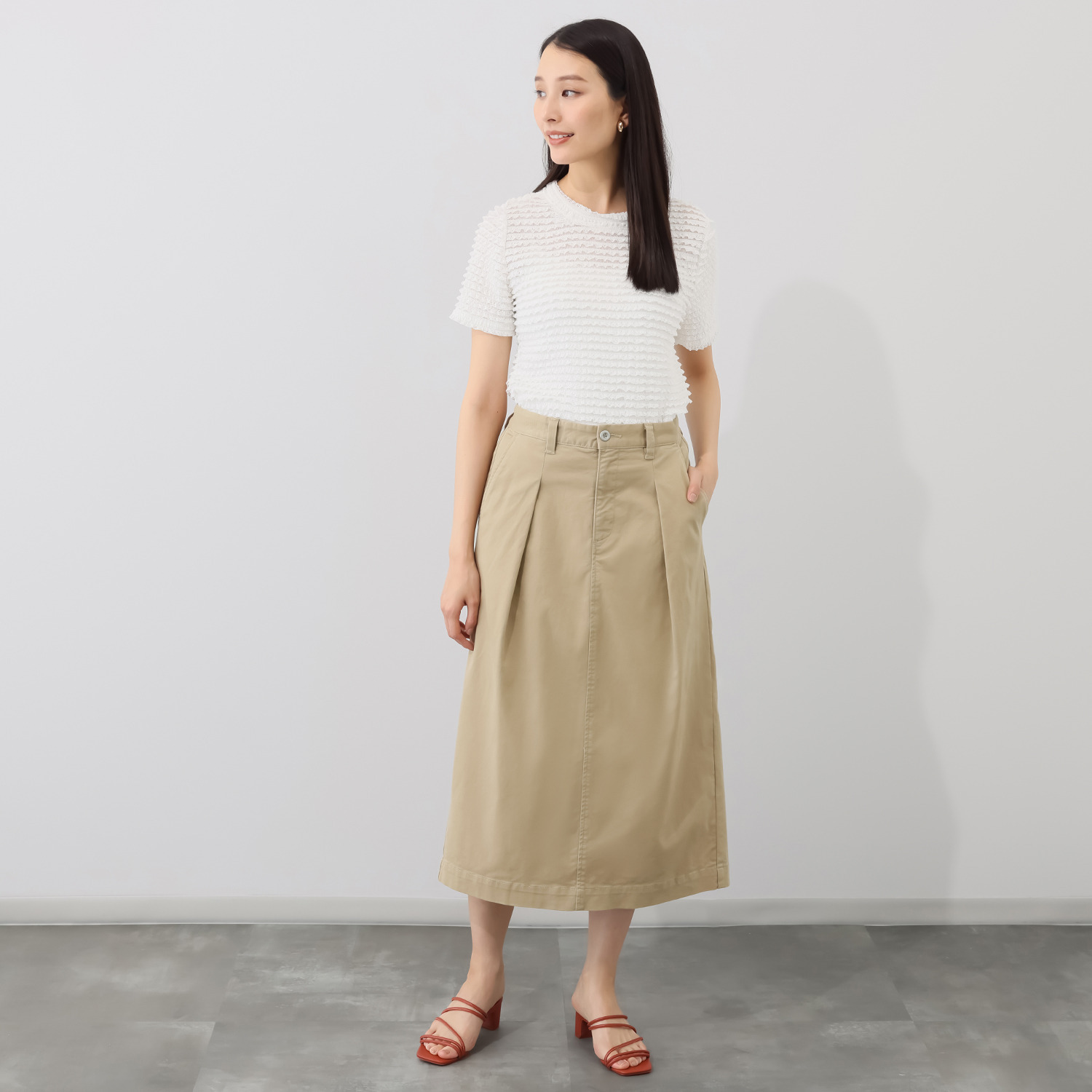 ホープナチュラル ピマコットン混 チノストレッチ タックスカート